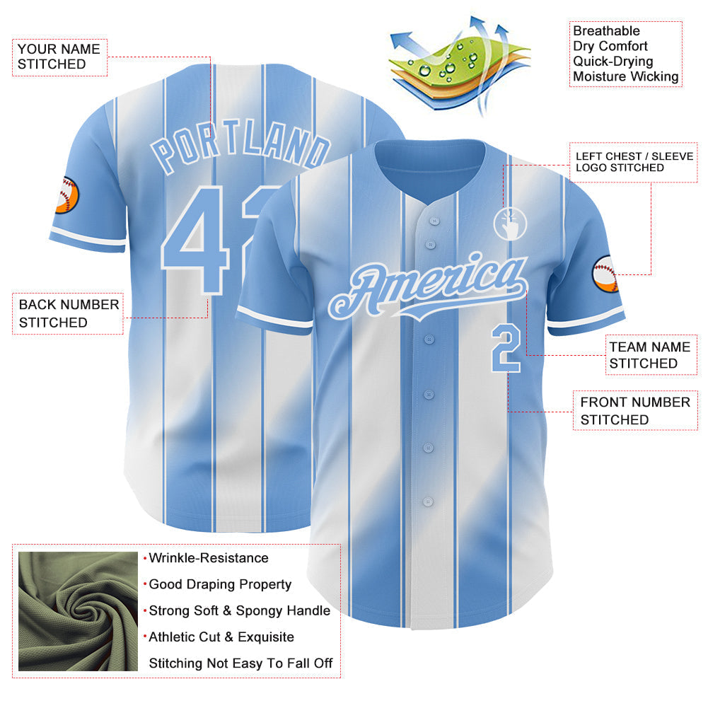 Custom Light Blue-White Gradient Classic Vertical Stripe Authentic Baseball Jersey baseball jersey product view 3