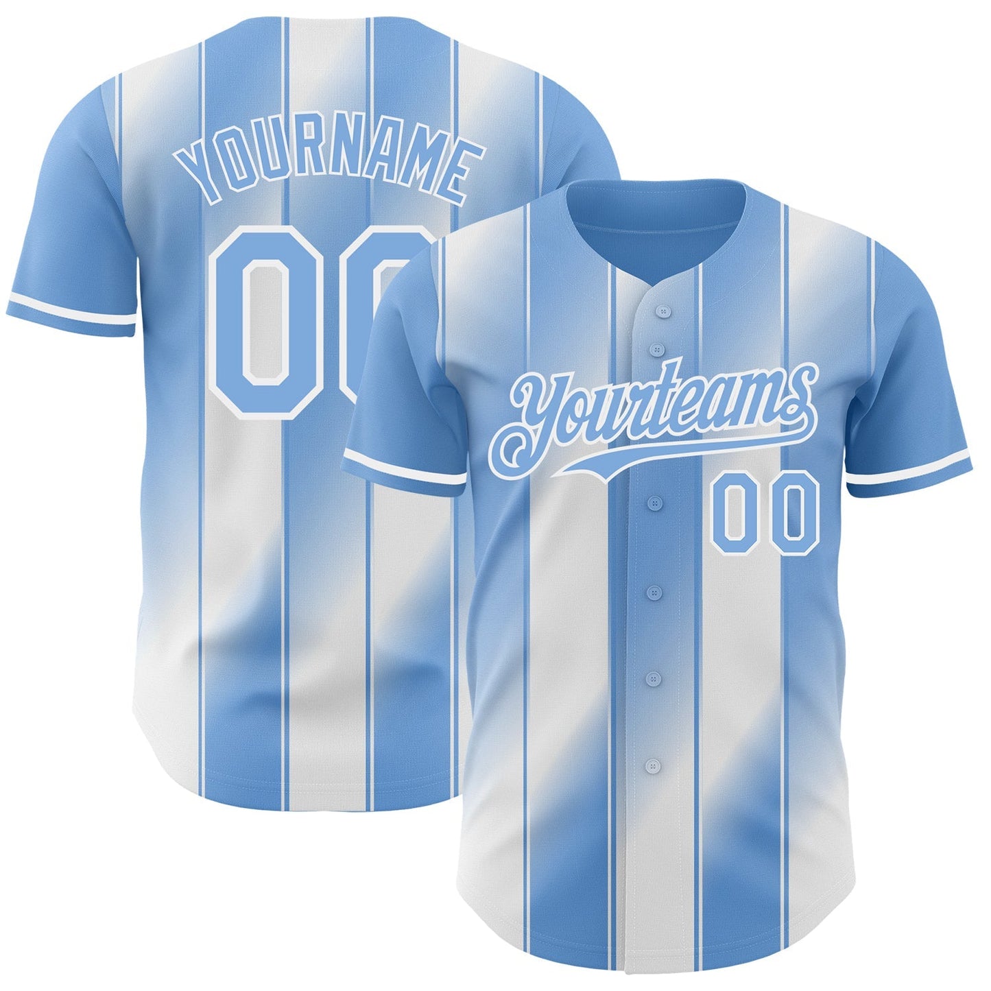 Custom Light Blue-White Gradient Classic Vertical Stripe Authentic Baseball Jersey baseball jersey product view 1