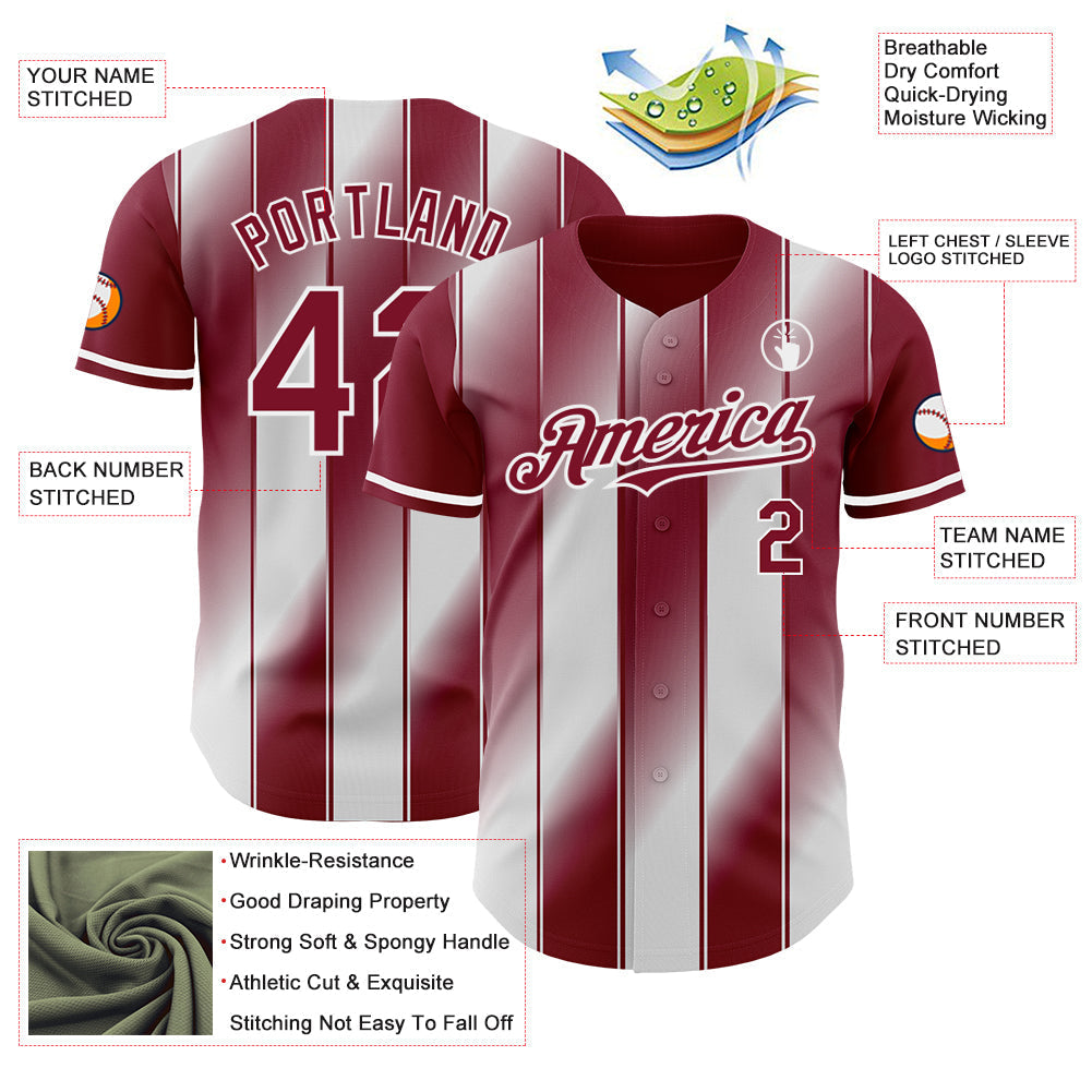Custom Crimson-White Gradient Classic Vertical Stripe Authentic Baseball Jersey baseball jersey product view 3