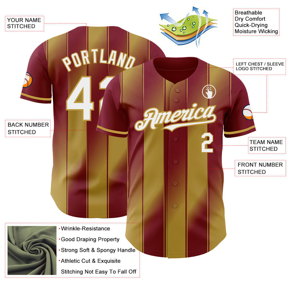 Custom Crimson White-Old Gold Gradient Classic Vertical Stripe Authentic Baseball Jersey baseball jersey product view 3