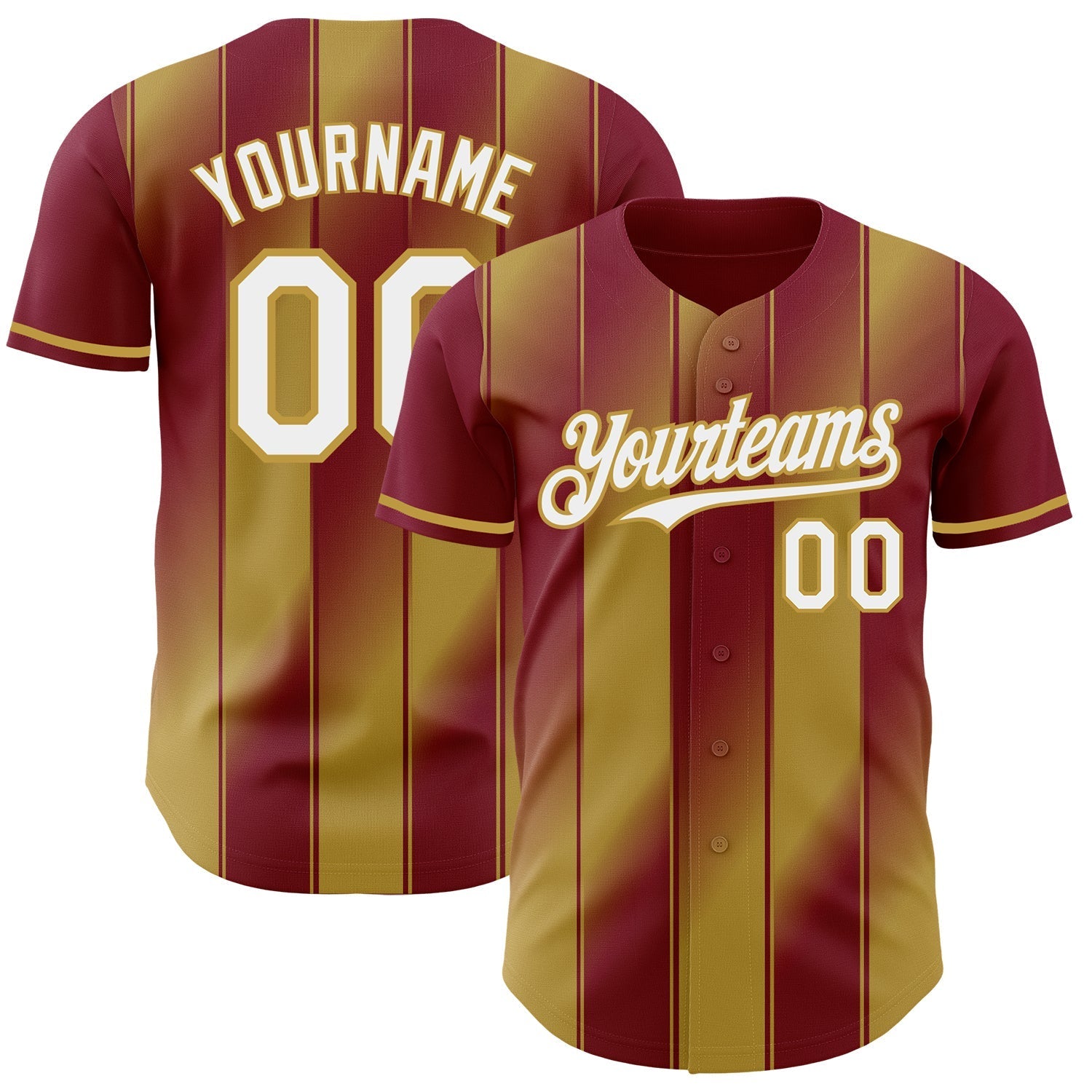 Custom Crimson White-Old Gold Gradient Classic Vertical Stripe Authentic Baseball Jersey baseball jersey product view 1