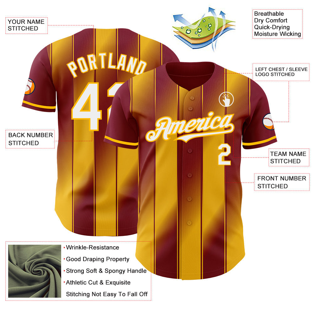 Custom Crimson White-Gold Gradient Classic Vertical Stripe Authentic Baseball Jersey baseball jersey product view 3