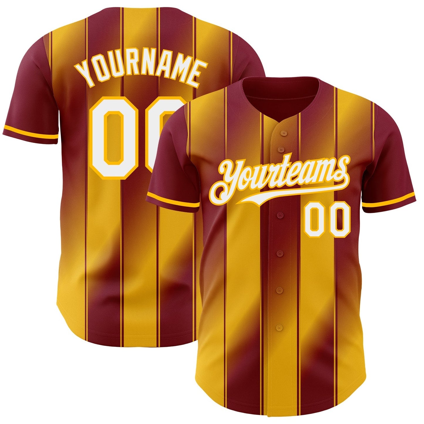 Custom Crimson White-Gold Gradient Classic Vertical Stripe Authentic Baseball Jersey baseball jersey product view 1