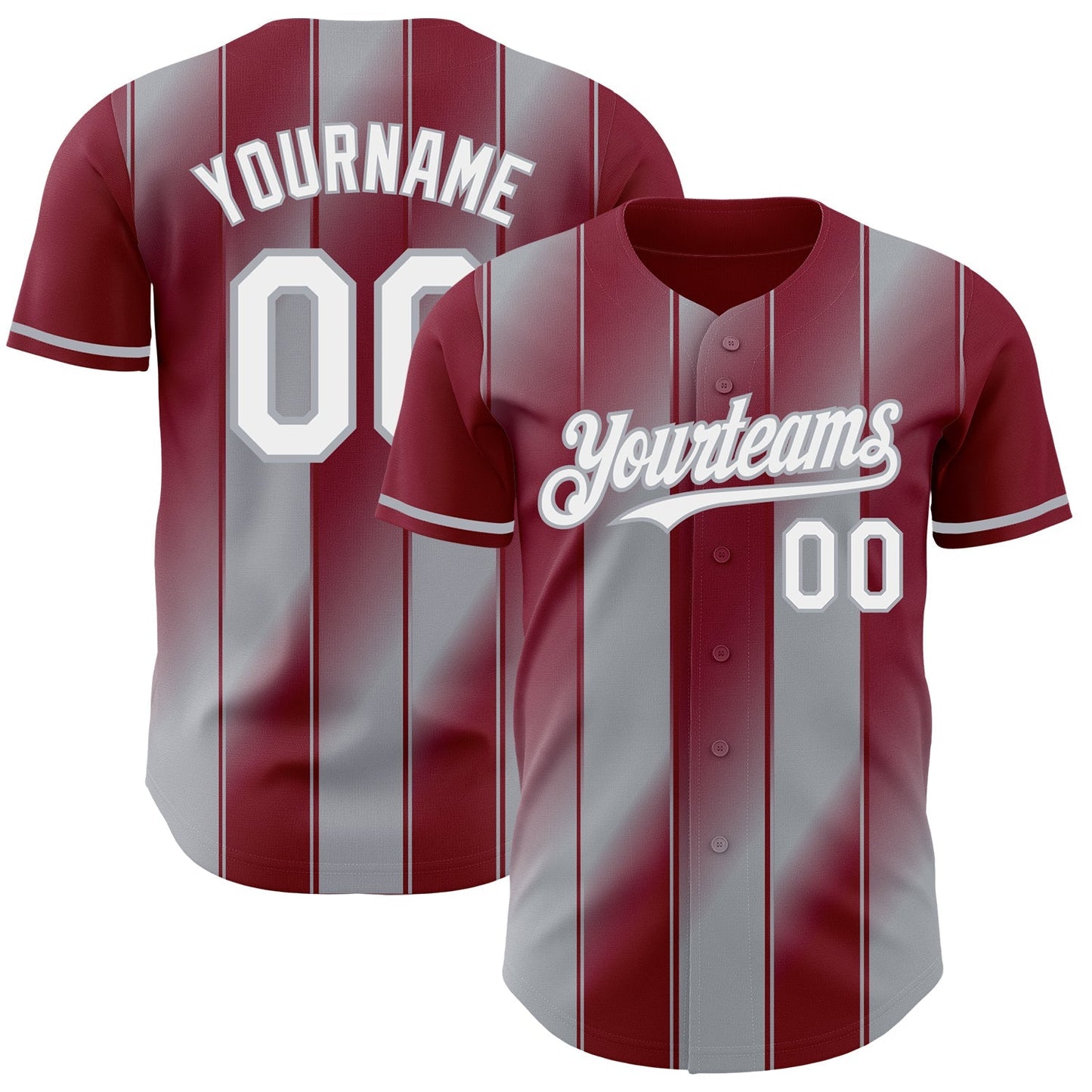 Custom Crimson White-Gray Gradient Classic Vertical Stripe Authentic Baseball Jersey baseball jersey product view 1