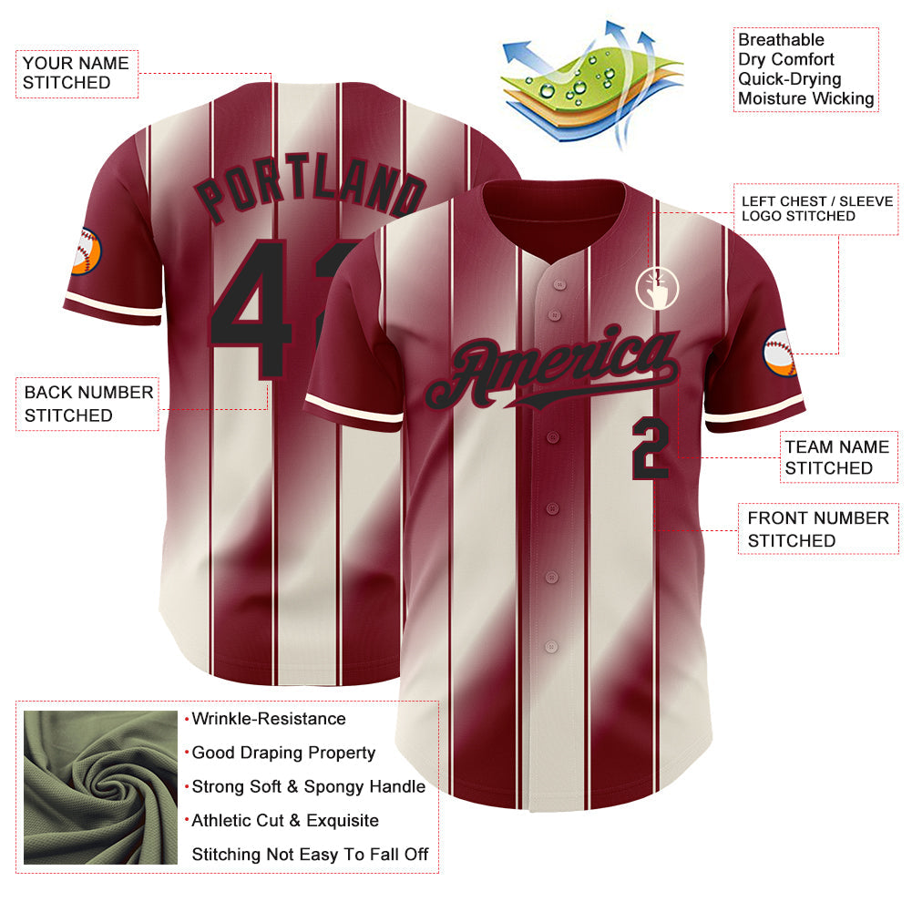 Custom Crimson Black-Cream Gradient Classic Vertical Stripe Authentic Baseball Jersey baseball jersey product view 3