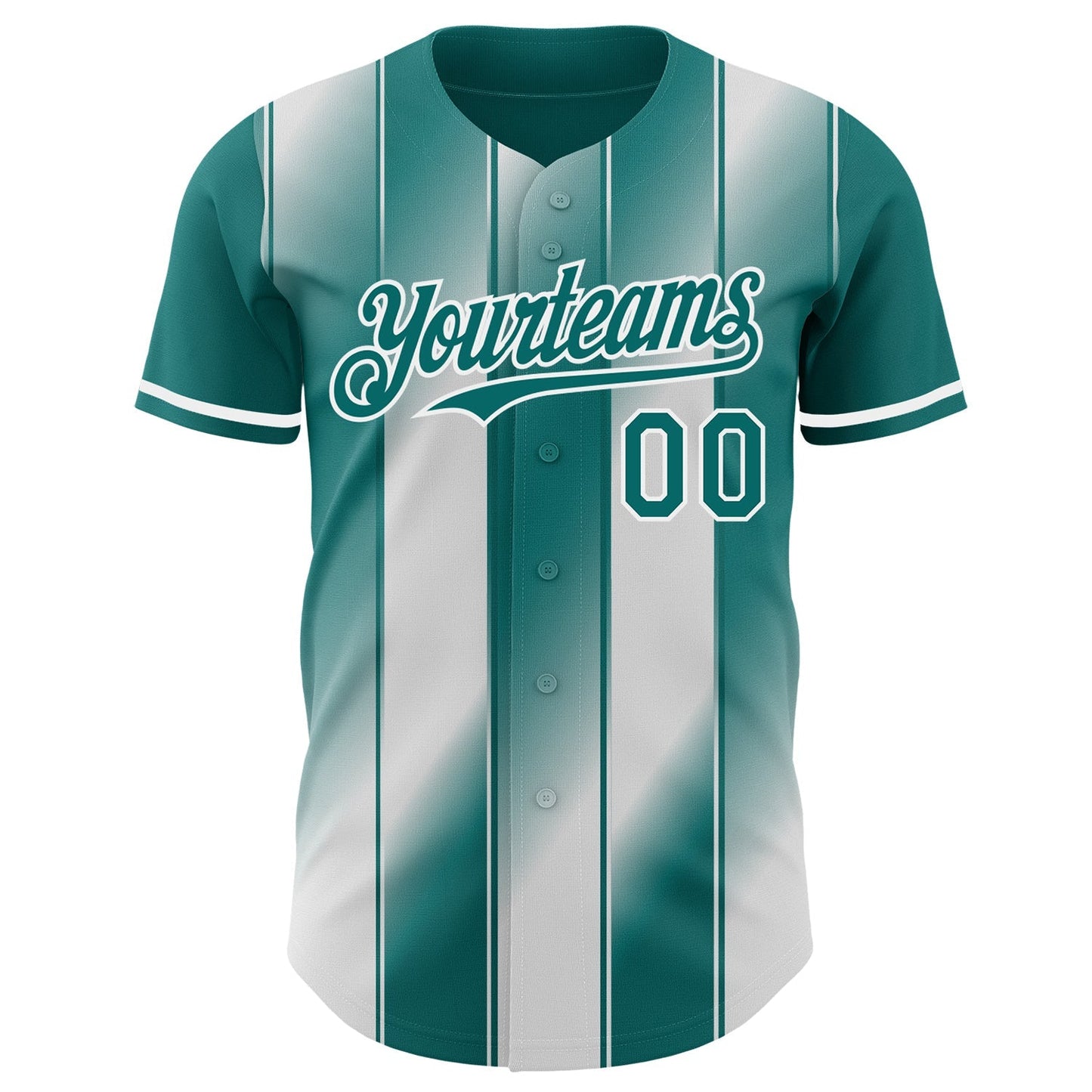 Custom Teal-White Gradient Classic Vertical Stripe Authentic Baseball Jersey baseball jersey product view 2