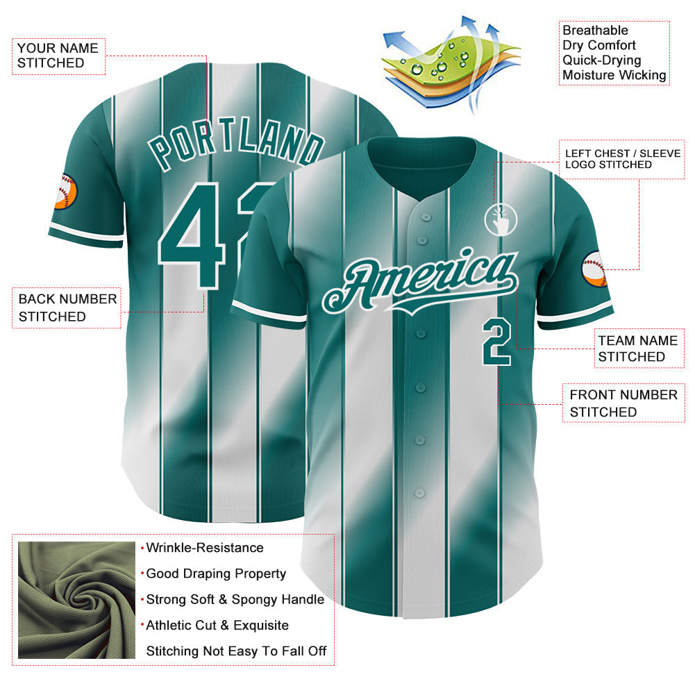 Custom Teal-White Gradient Classic Vertical Stripe Authentic Baseball Jersey baseball jersey product view 3
