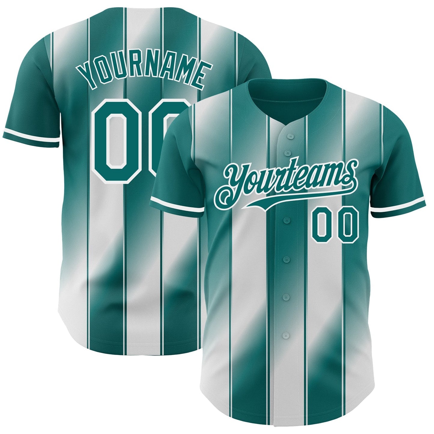 Custom Teal-White Gradient Classic Vertical Stripe Authentic Baseball Jersey baseball jersey product view 1