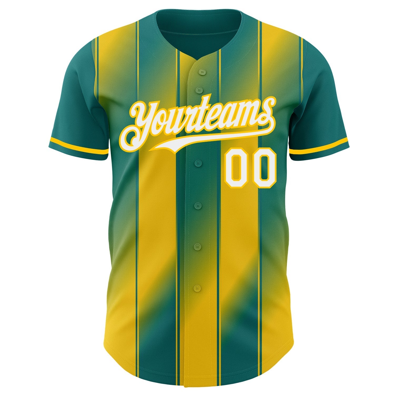 Custom Teal White-Yellow Gradient Classic Vertical Stripe Authentic Baseball Jersey baseball jersey product view 2