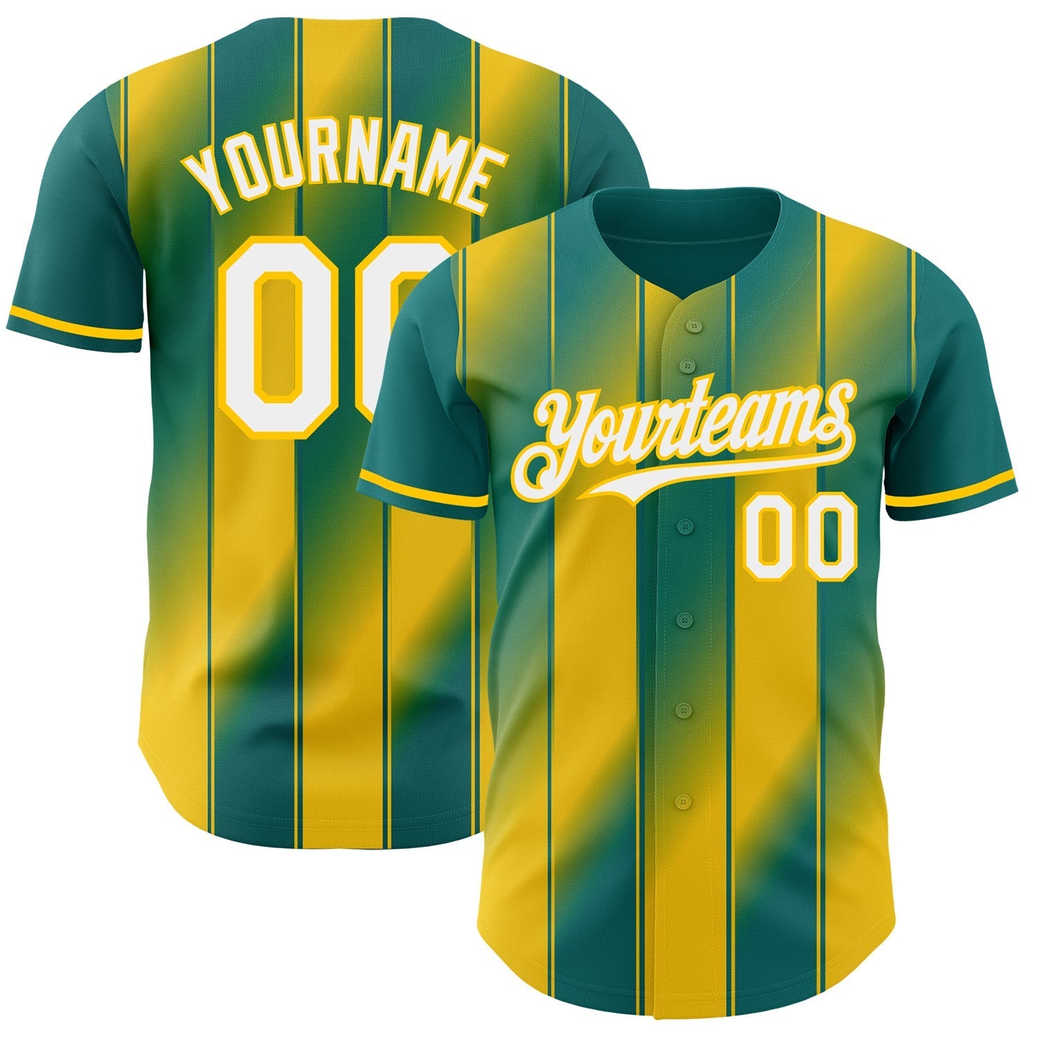 Custom Teal White-Yellow Gradient Classic Vertical Stripe Authentic Baseball Jersey baseball jersey product view 1