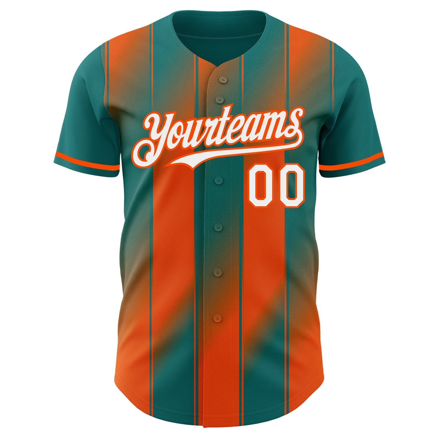 Custom Teal White-Orange Gradient Classic Vertical Stripe Authentic Baseball Jersey baseball jersey product view 2