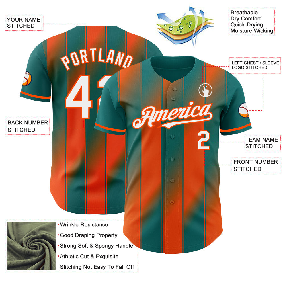 Custom Teal White-Orange Gradient Classic Vertical Stripe Authentic Baseball Jersey baseball jersey product view 3