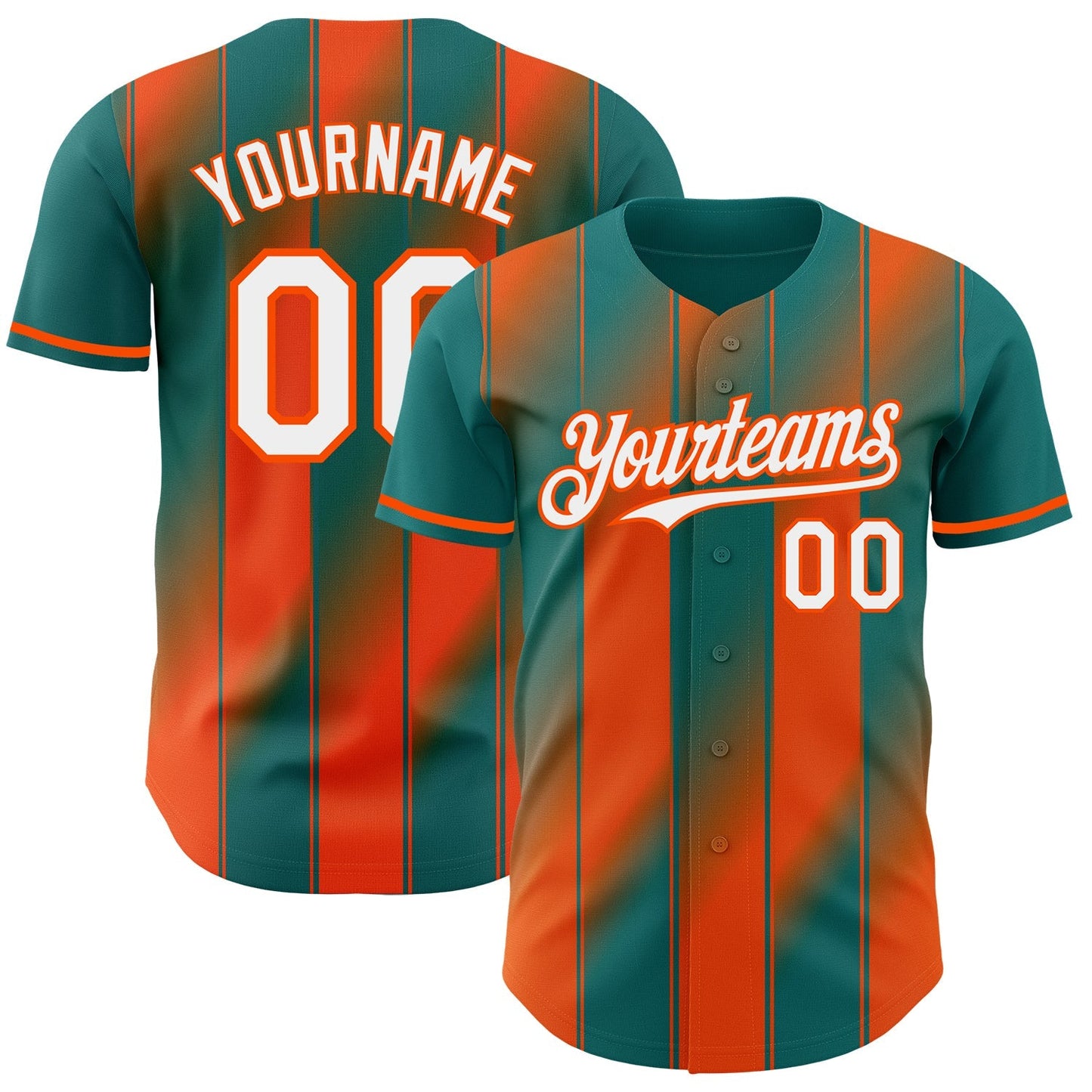 Custom Teal White-Orange Gradient Classic Vertical Stripe Authentic Baseball Jersey baseball jersey product view 1