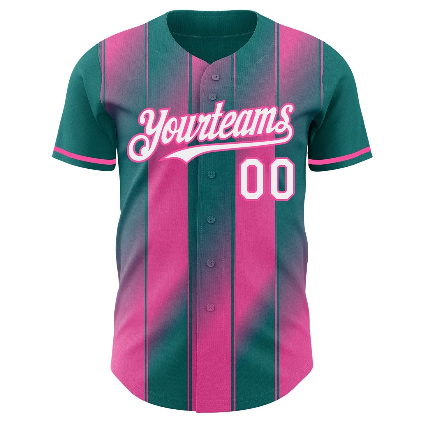 Custom Teal White-Pink Gradient Classic Vertical Stripe Authentic Baseball Jersey baseball jersey product view 2