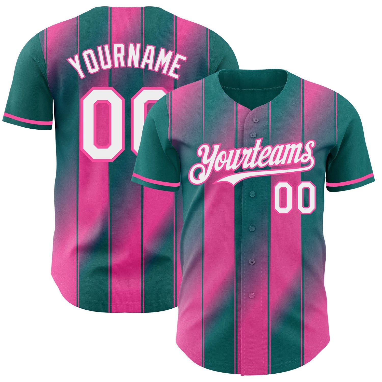 Custom Teal White-Pink Gradient Classic Vertical Stripe Authentic Baseball Jersey baseball jersey product view 1