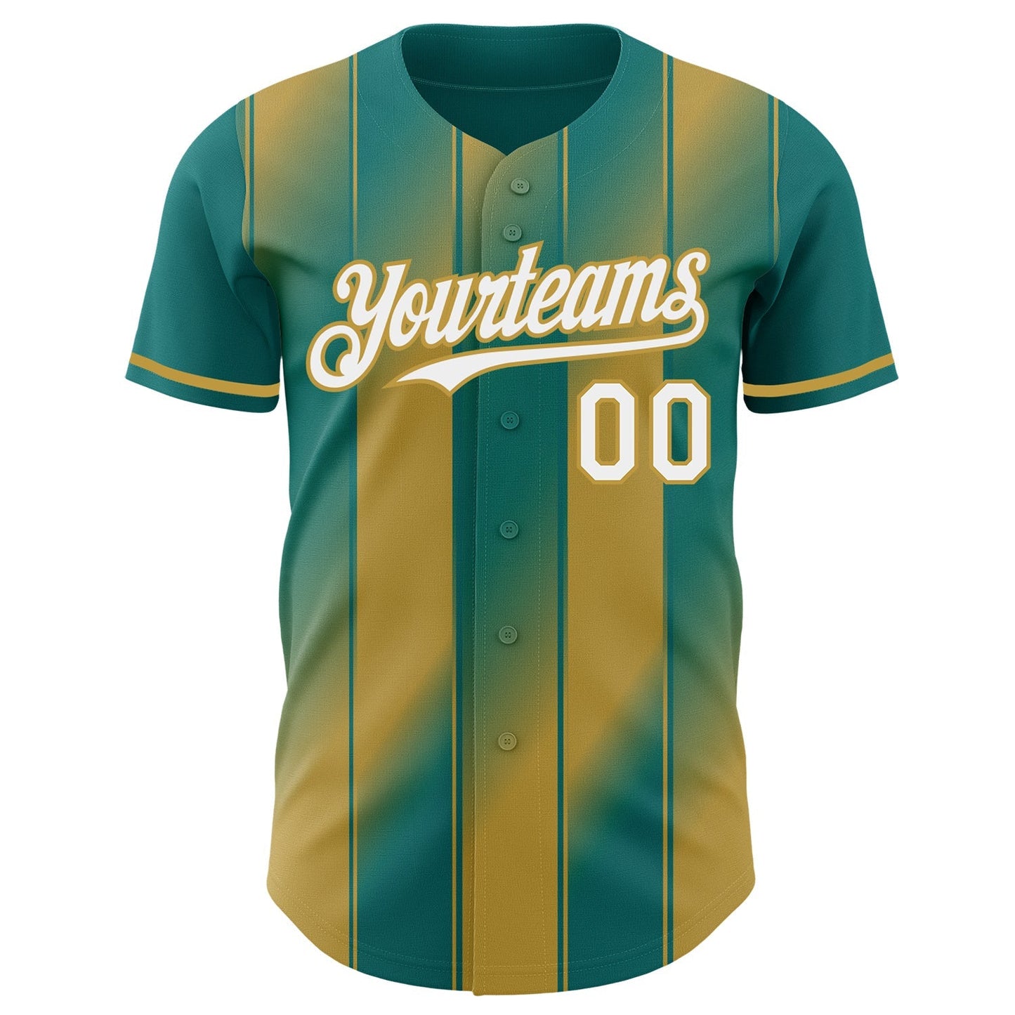 Custom Teal White-Old Gold Gradient Classic Vertical Stripe Authentic Baseball Jersey baseball jersey product view 2