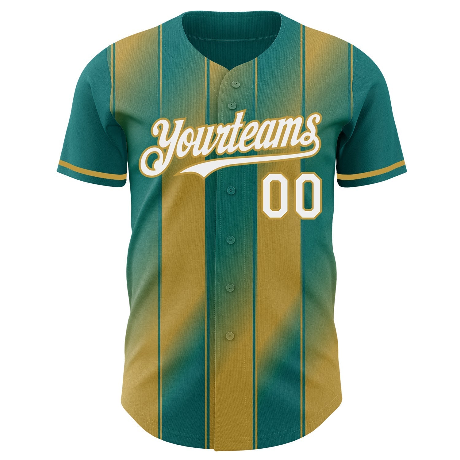 Custom Teal White-Old Gold Gradient Classic Vertical Stripe Authentic Baseball Jersey baseball jersey product view 2