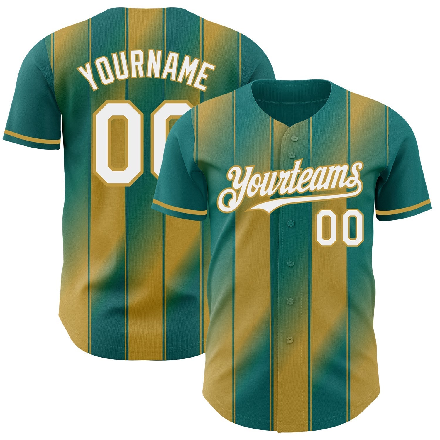 Custom Teal White-Old Gold Gradient Classic Vertical Stripe Authentic Baseball Jersey baseball jersey product view 1
