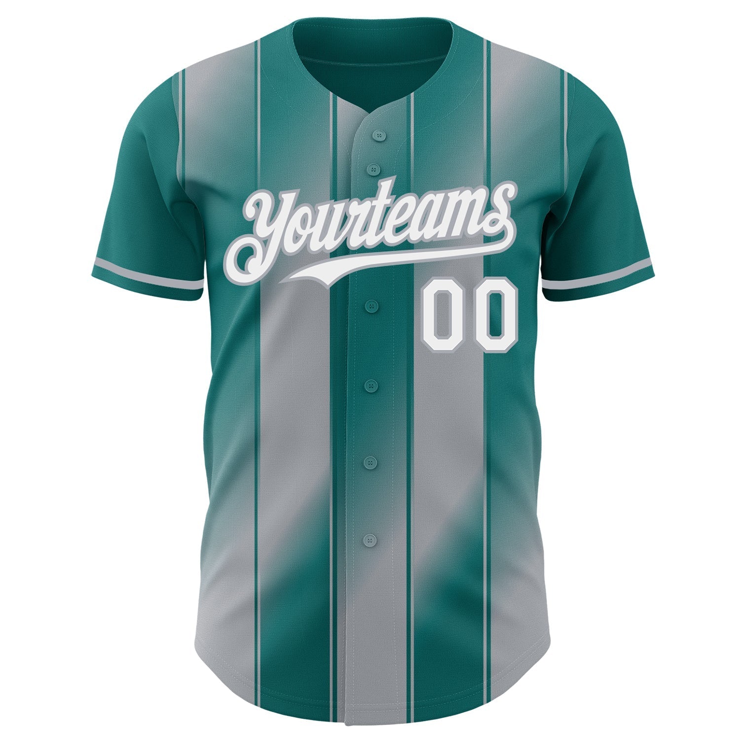 Custom Teal White-Gray Gradient Classic Vertical Stripe Authentic Baseball Jersey baseball jersey product view 2