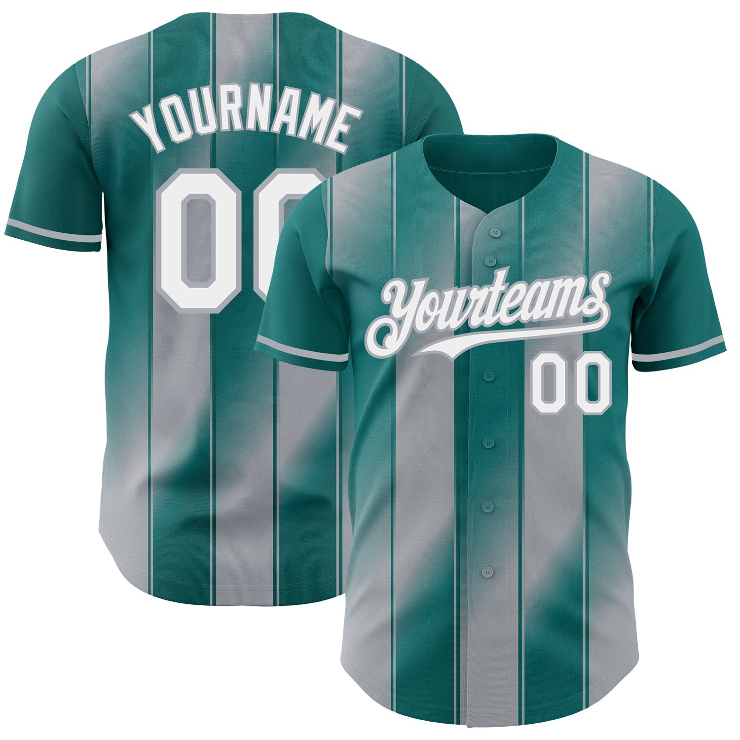 Custom Teal White-Gray Gradient Classic Vertical Stripe Authentic Baseball Jersey baseball jersey product view 1