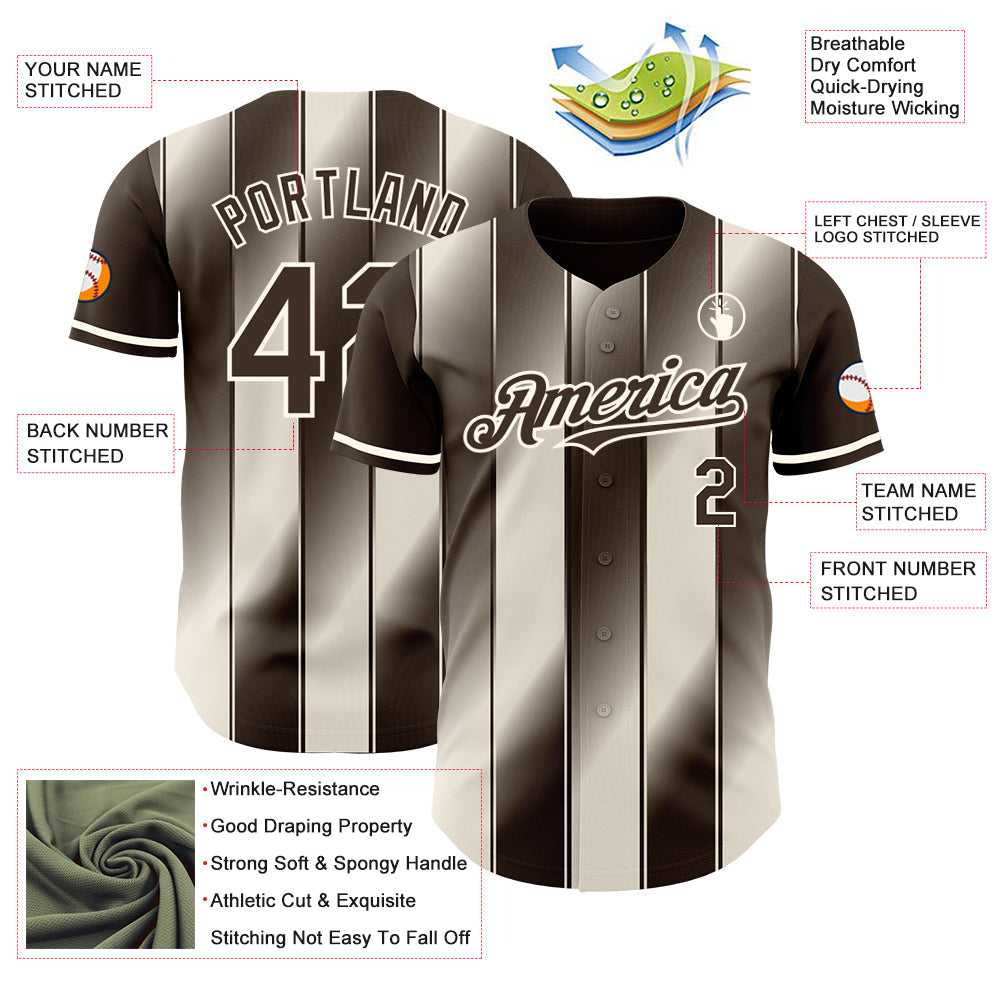 Custom Brown Cream-Cream Gradient Classic Vertical Stripe Authentic Baseball Jersey baseball jersey product view 3