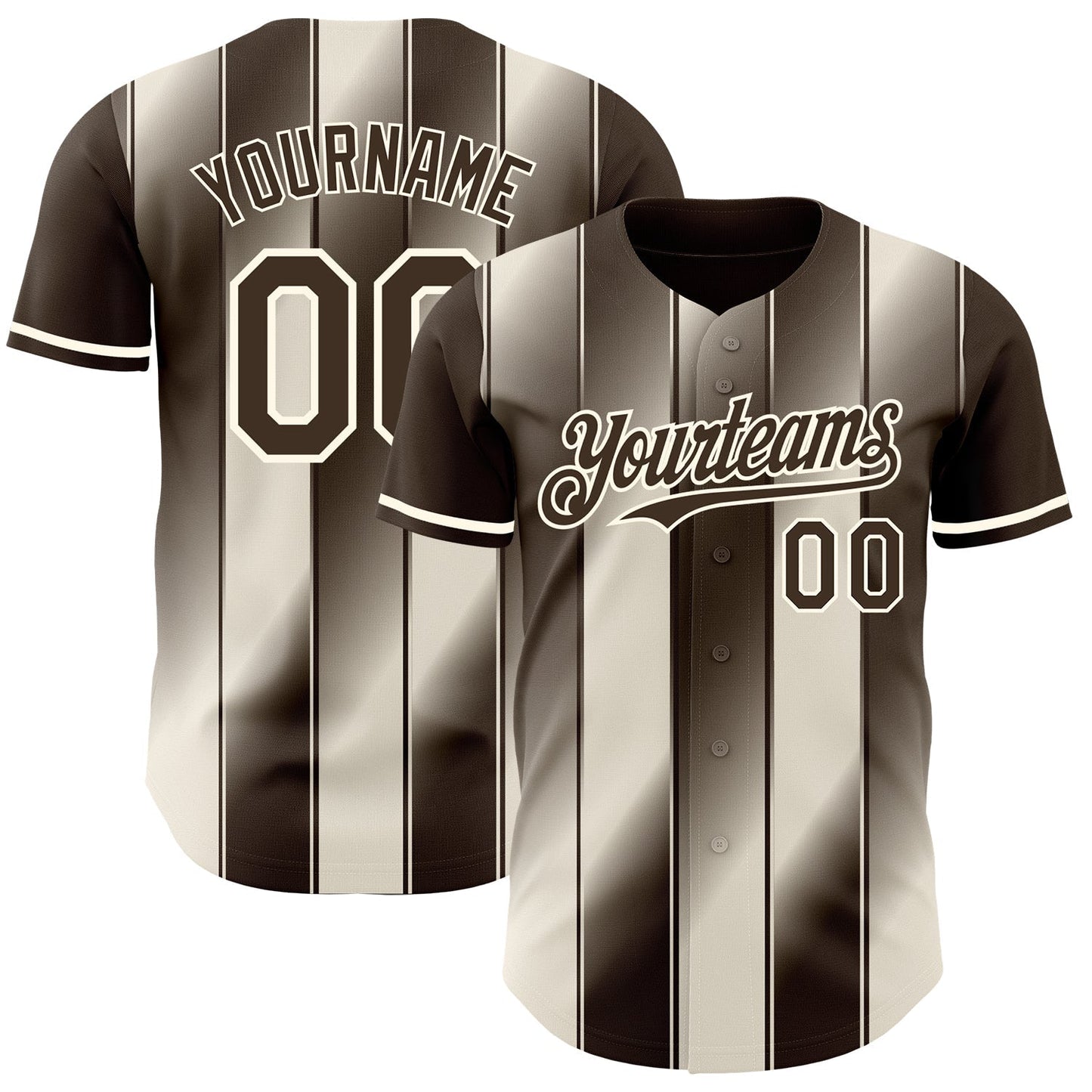 Custom Brown Cream-Cream Gradient Classic Vertical Stripe Authentic Baseball Jersey baseball jersey product view 1