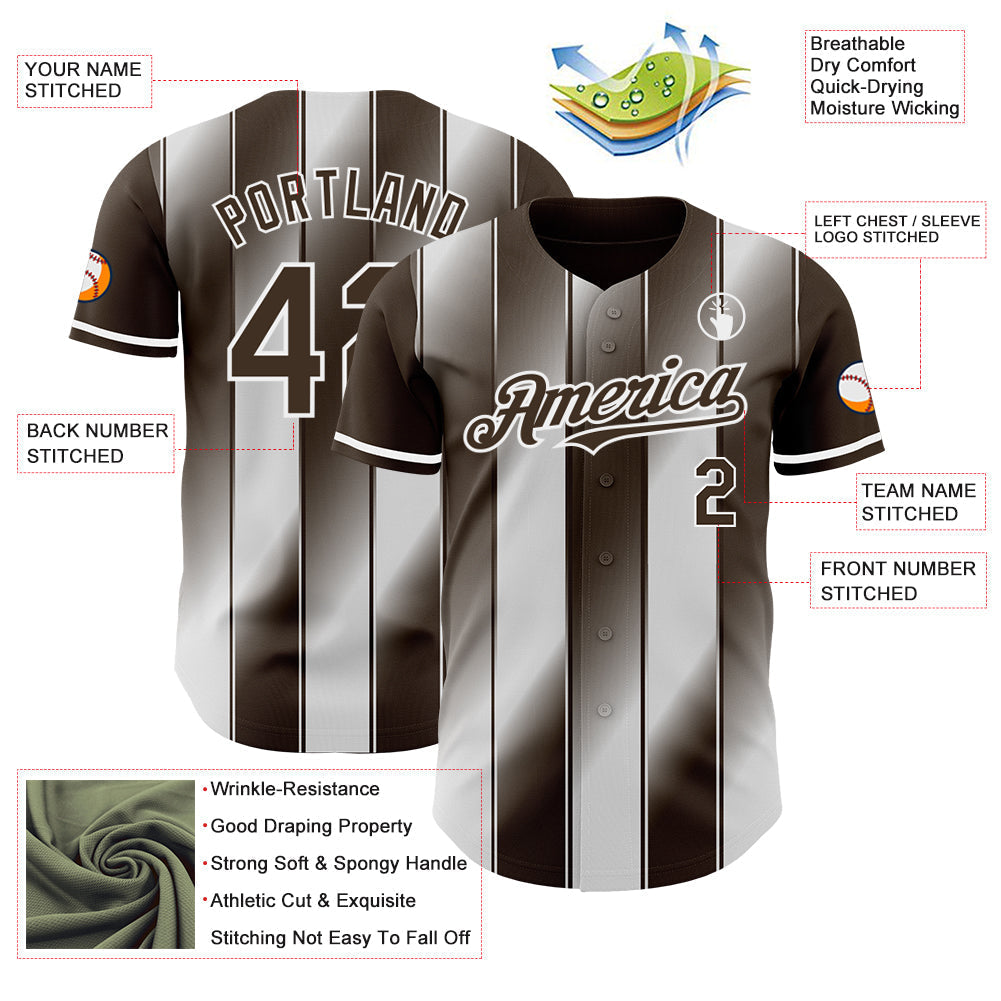 Custom Brown-White Gradient Classic Vertical Stripe Authentic Baseball Jersey baseball jersey product view 3