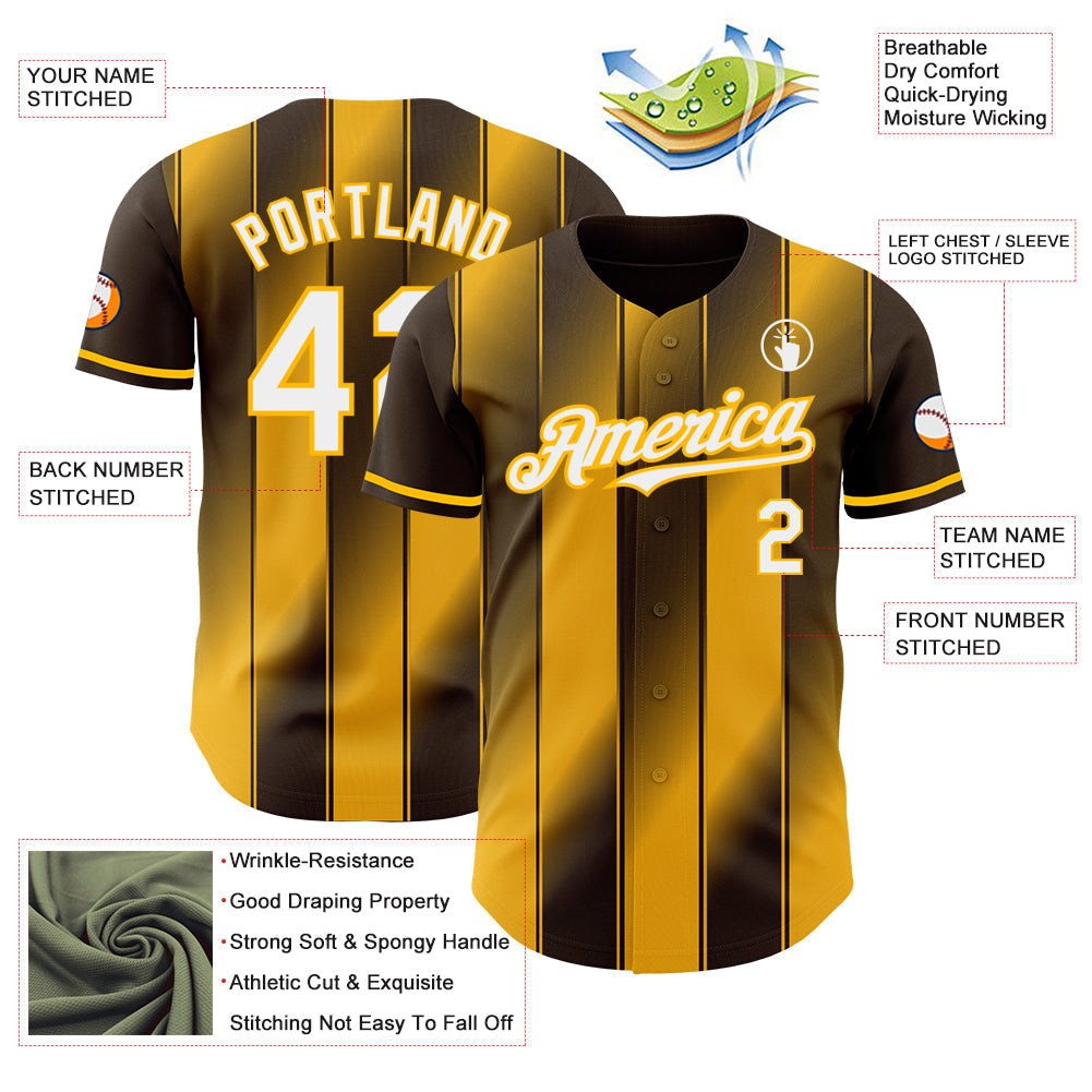 Custom Brown White-Gold Gradient Classic Vertical Stripe Authentic Baseball Jersey baseball jersey product view 3