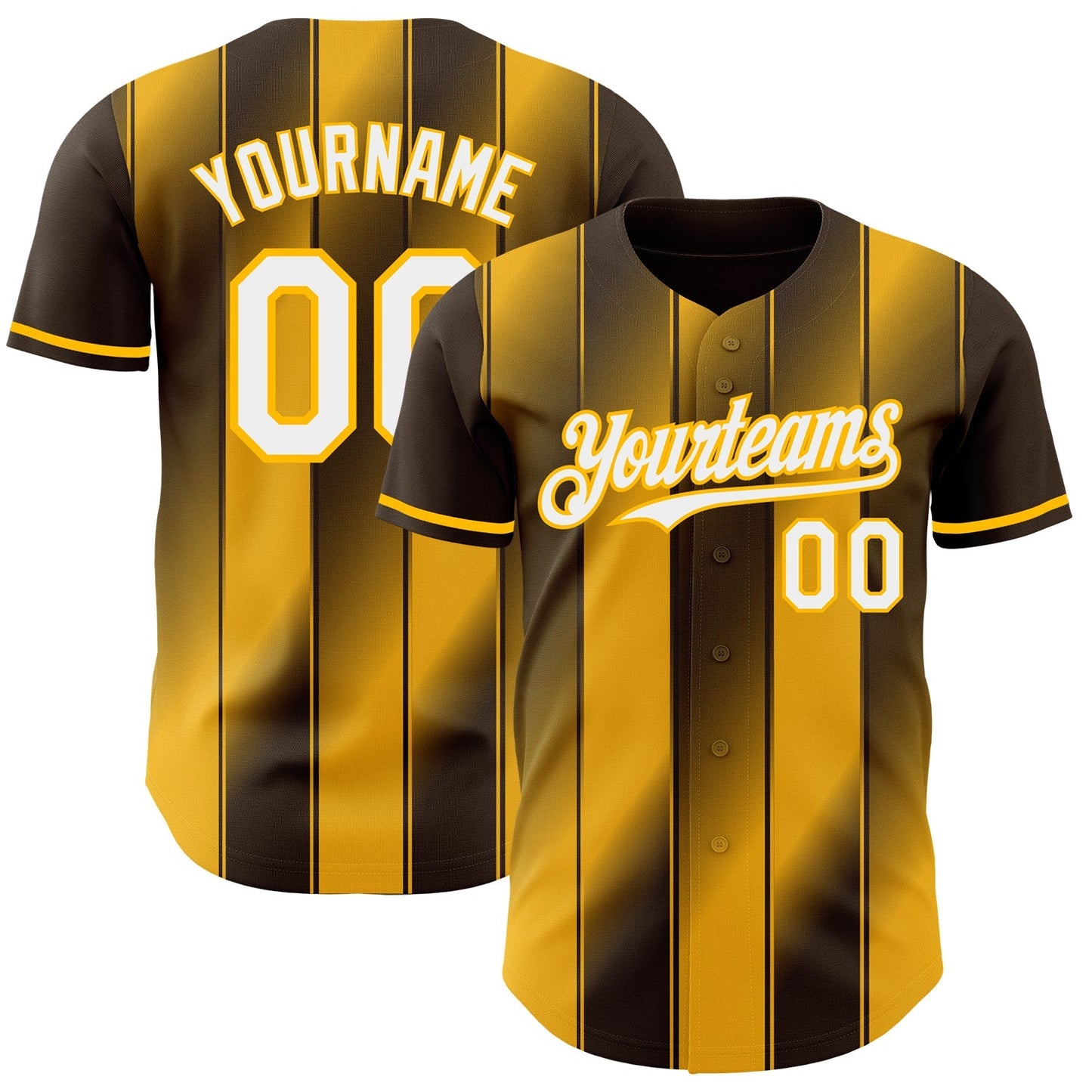 Custom Brown White-Gold Gradient Classic Vertical Stripe Authentic Baseball Jersey baseball jersey product view 1