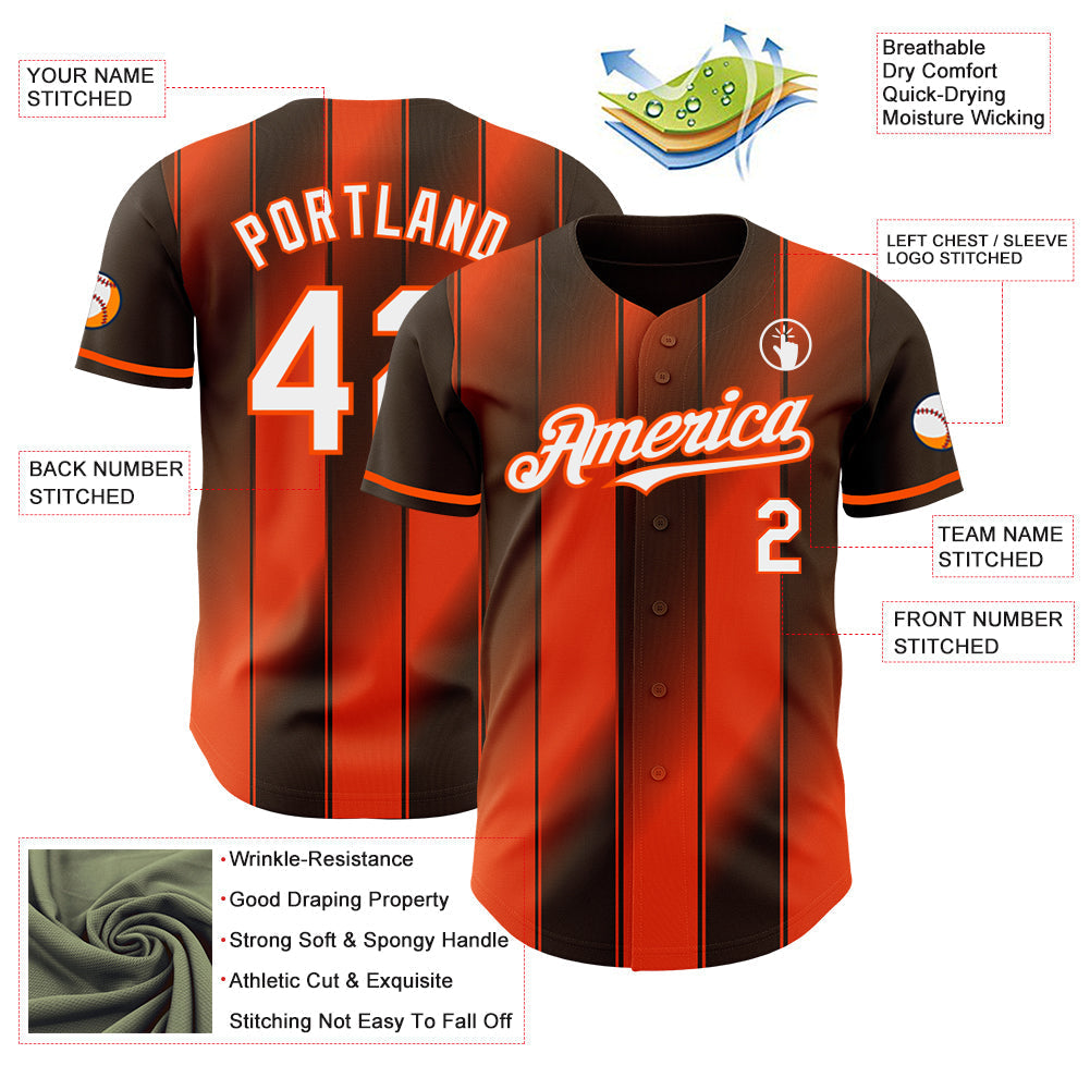 Custom Brown White-Orange Gradient Classic Vertical Stripe Authentic Baseball Jersey baseball jersey product view 3