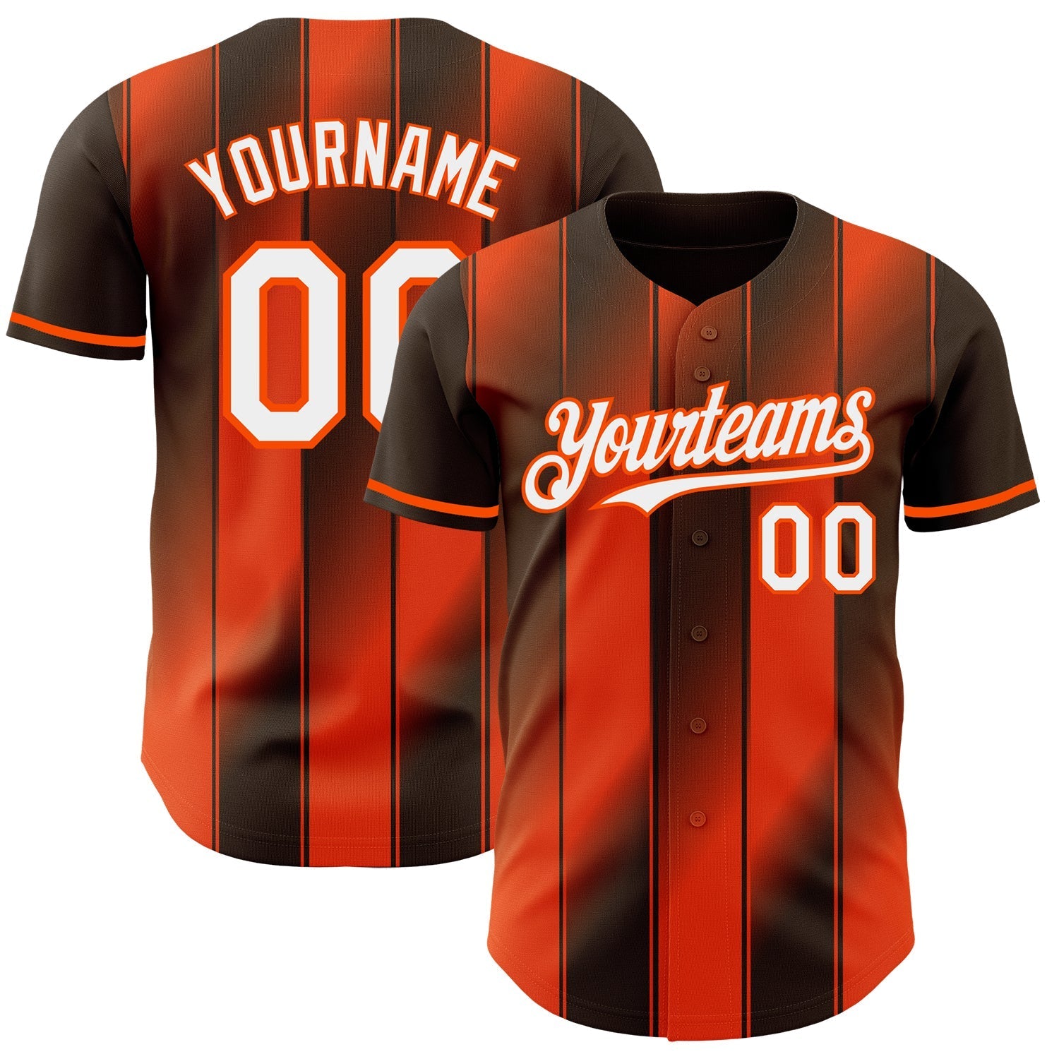 Custom Brown White-Orange Gradient Classic Vertical Stripe Authentic Baseball Jersey baseball jersey product view 1