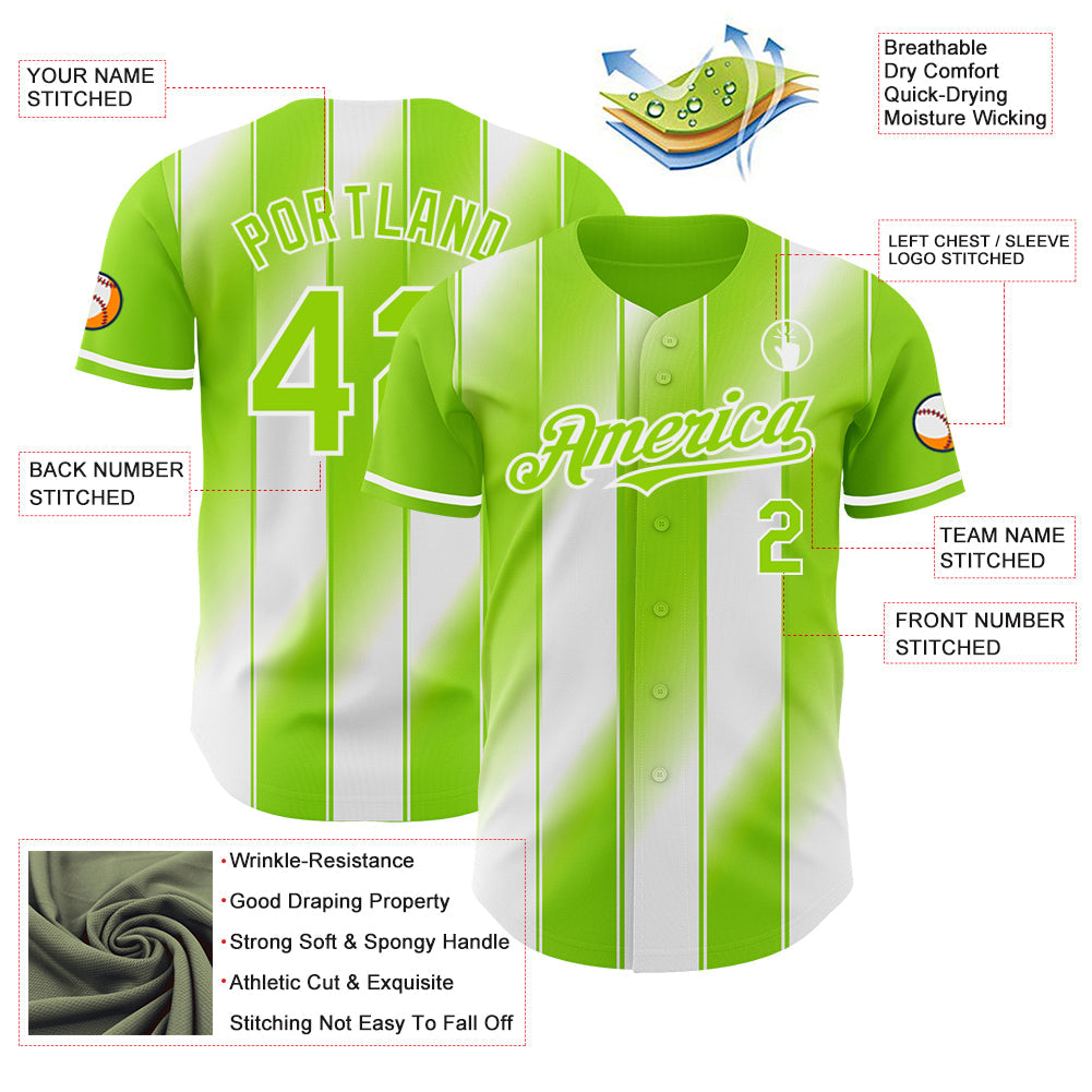 Custom Neon Green-White Gradient Classic Vertical Stripe Authentic Baseball Jersey baseball jersey product view 3