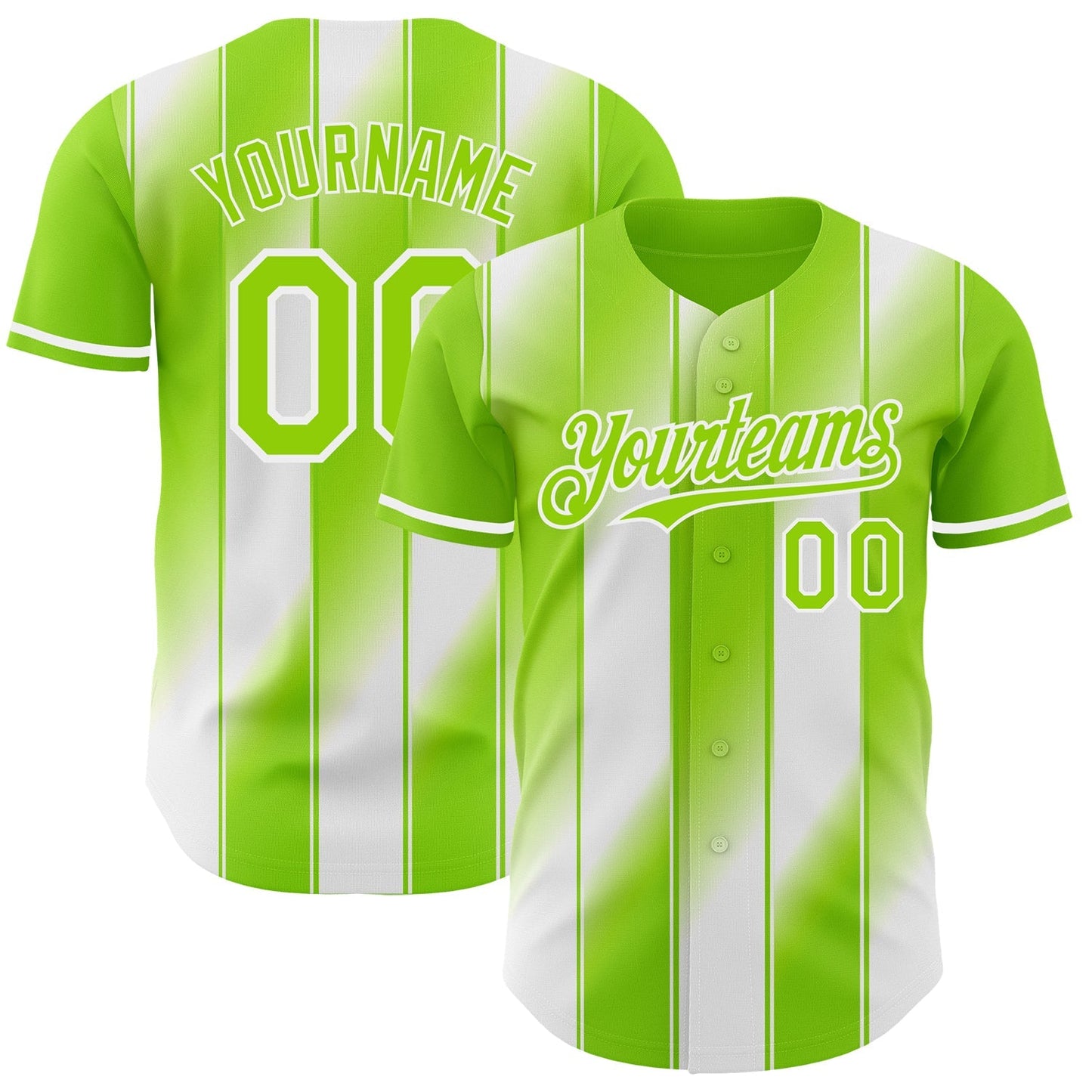 Custom Neon Green-White Gradient Classic Vertical Stripe Authentic Baseball Jersey baseball jersey product view 1