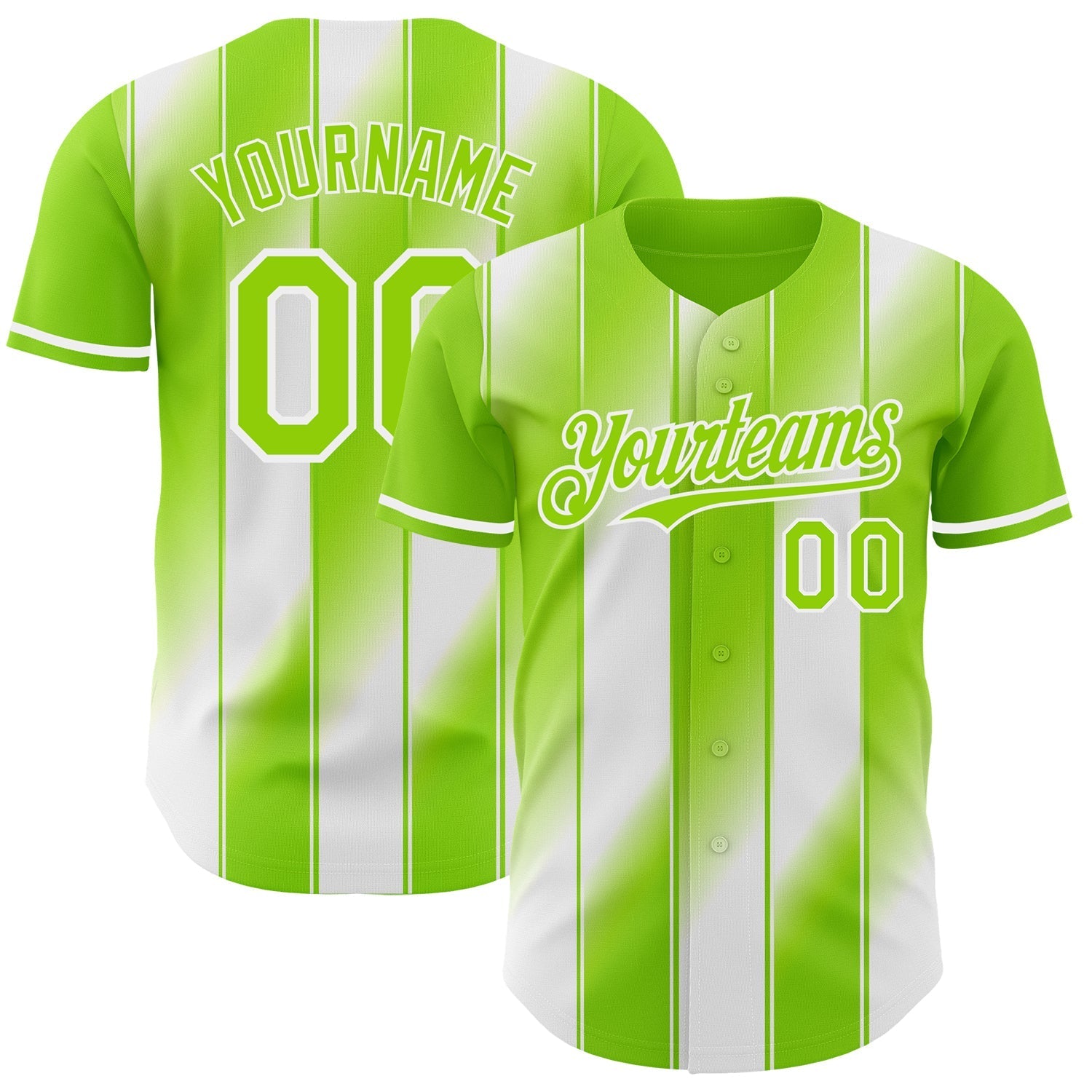 Custom Neon Green-White Gradient Classic Vertical Stripe Authentic Baseball Jersey baseball jersey product view 1