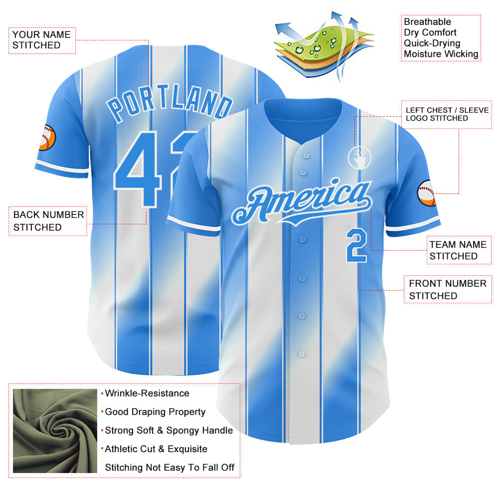 Custom Electric Blue-White Gradient Classic Vertical Stripe Authentic Baseball Jersey baseball jersey product view 3