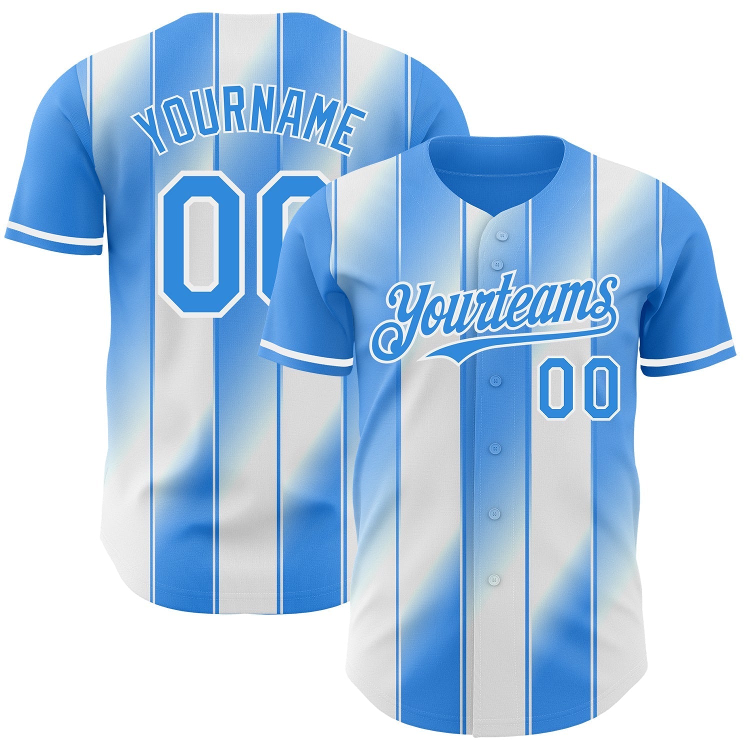 Custom Electric Blue-White Gradient Classic Vertical Stripe Authentic Baseball Jersey baseball jersey product view 1