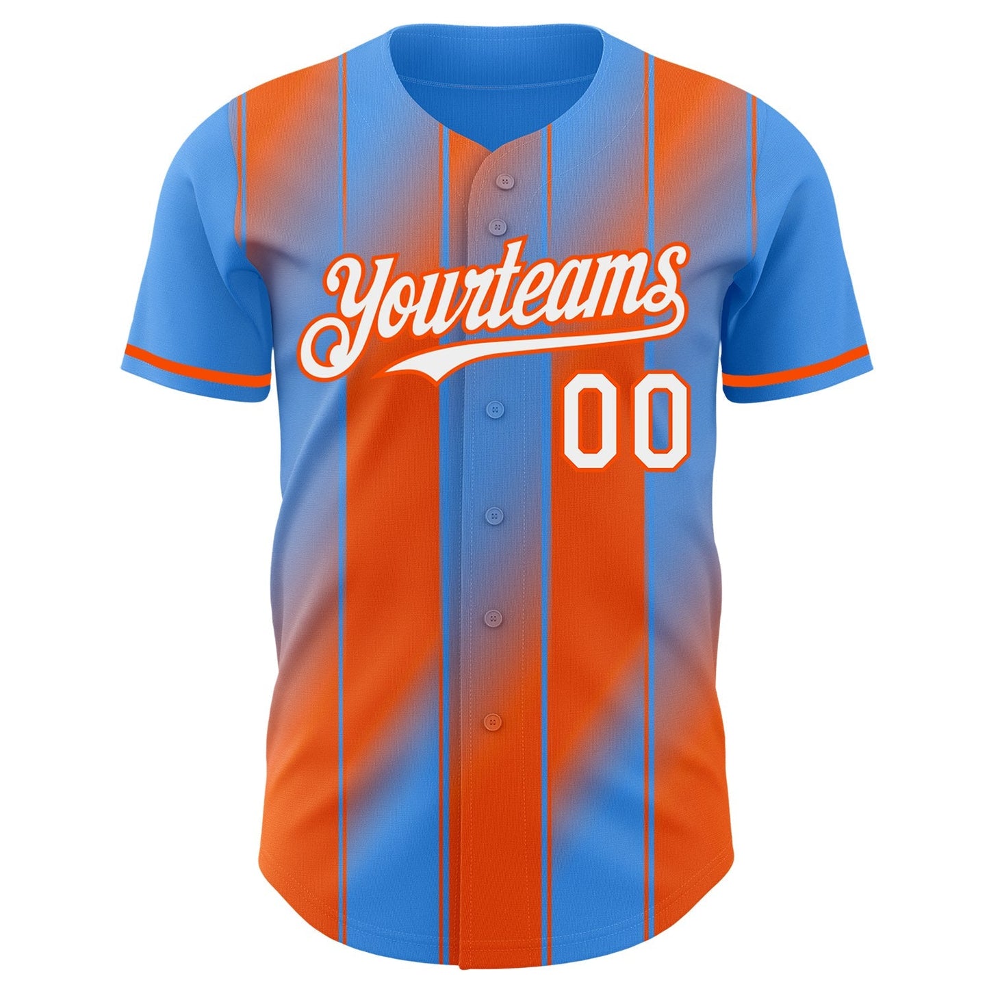 Custom Electric Blue White-Orange Gradient Classic Vertical Stripe Authentic Baseball Jersey baseball jersey product view 2