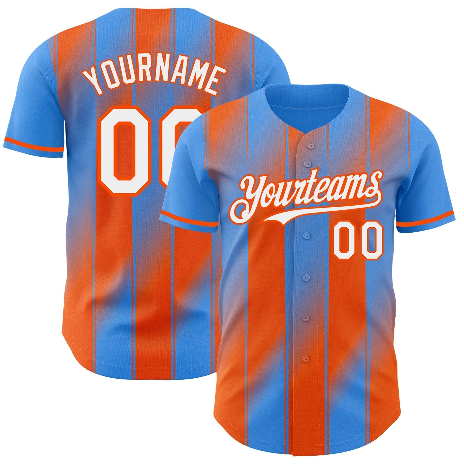 Custom Electric Blue White-Orange Gradient Classic Vertical Stripe Authentic Baseball Jersey baseball jersey product view 1