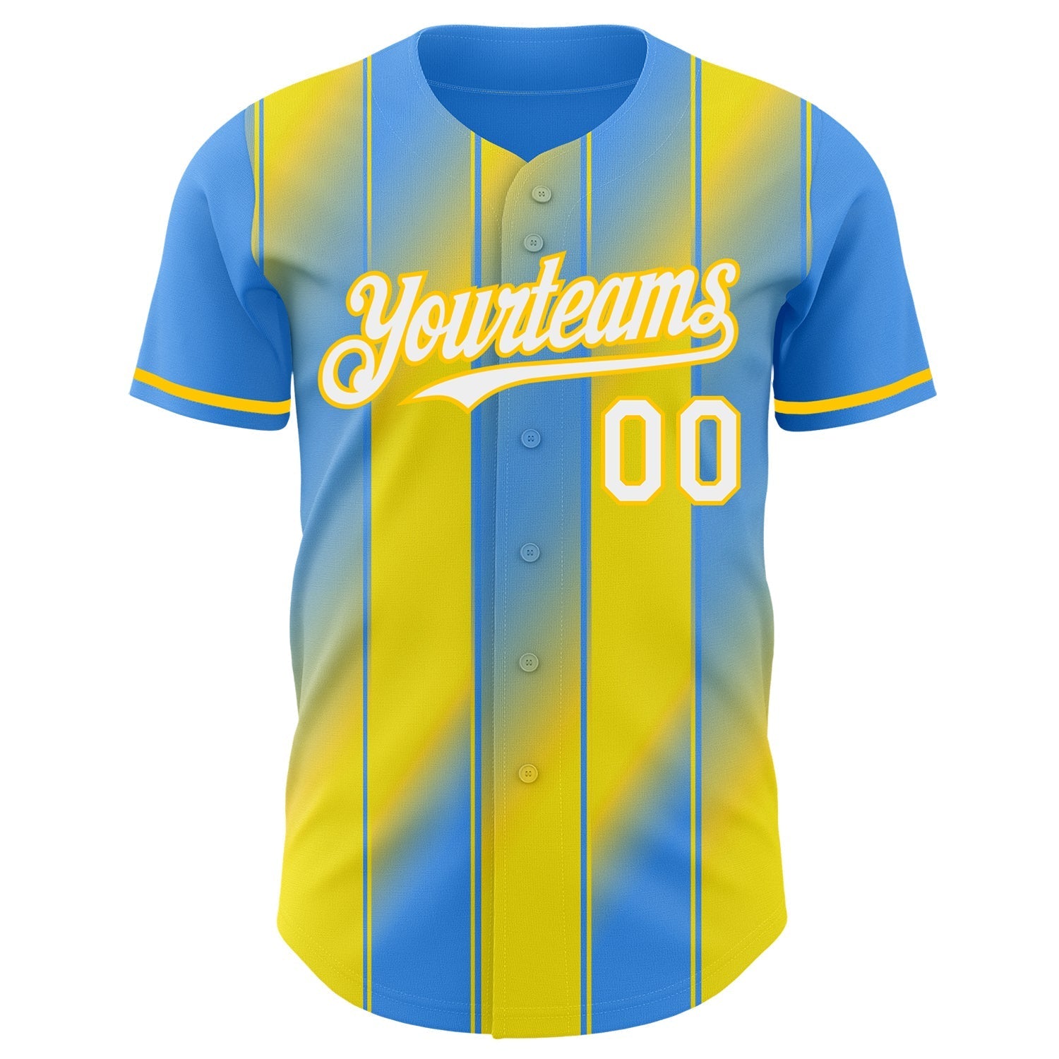 Custom Electric Blue White-Yellow Gradient Classic Vertical Stripe Authentic Baseball Jersey baseball jersey product view 2