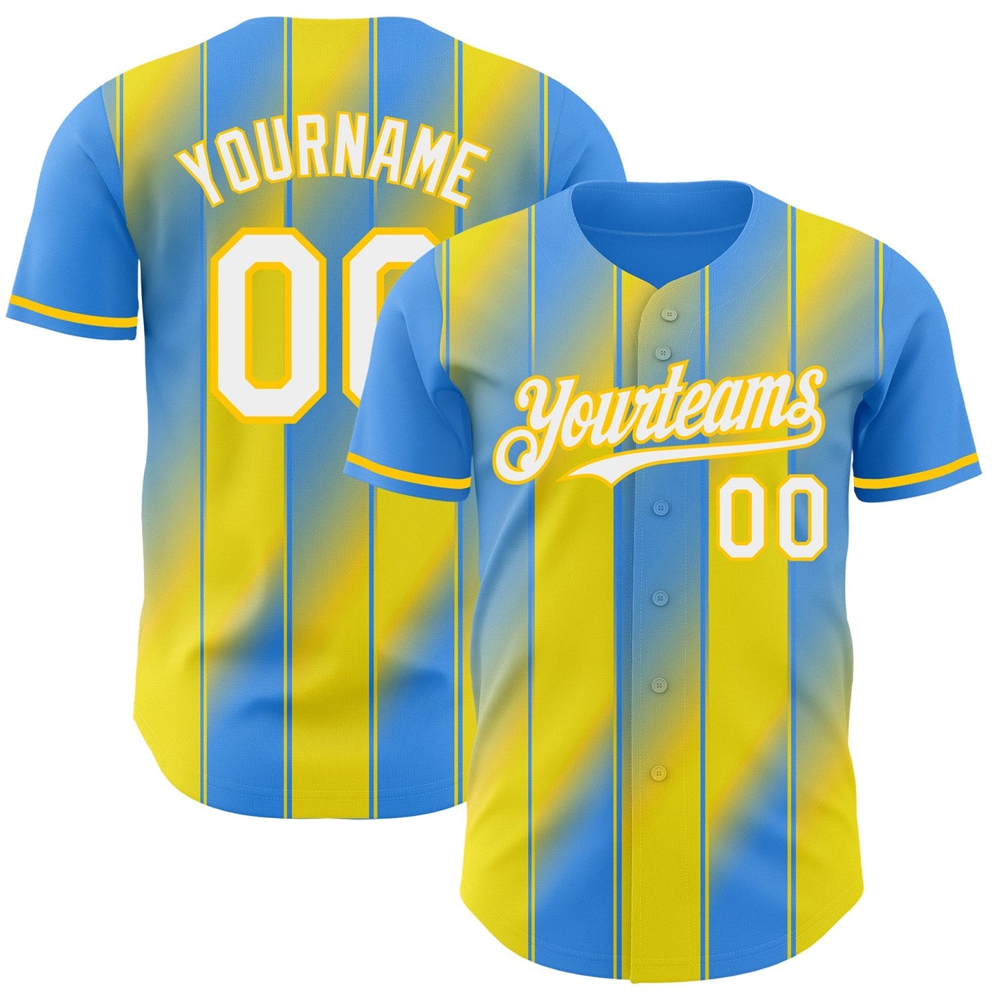 Custom Electric Blue White-Yellow Gradient Classic Vertical Stripe Authentic Baseball Jersey baseball jersey product view 1