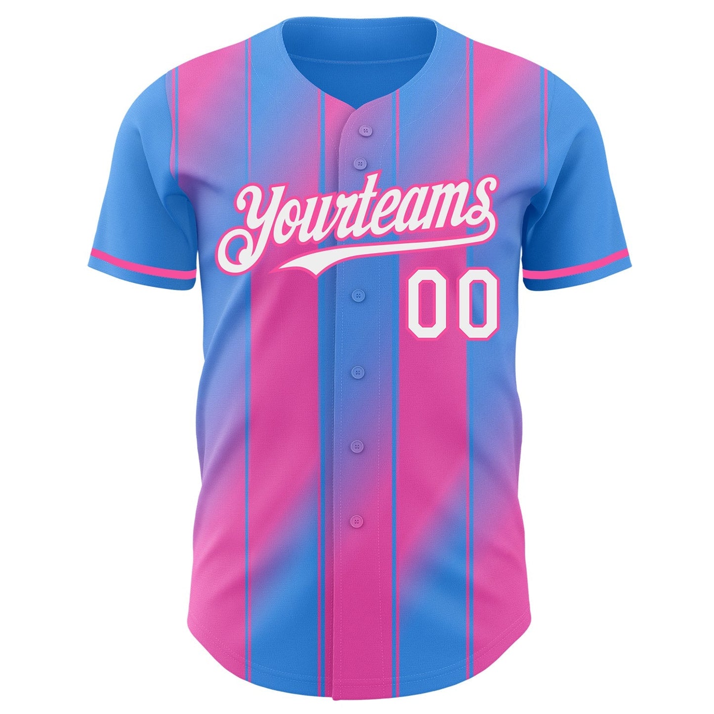 Custom Electric Blue White-Pink Gradient Classic Vertical Stripe Authentic Baseball Jersey baseball jersey product view 2