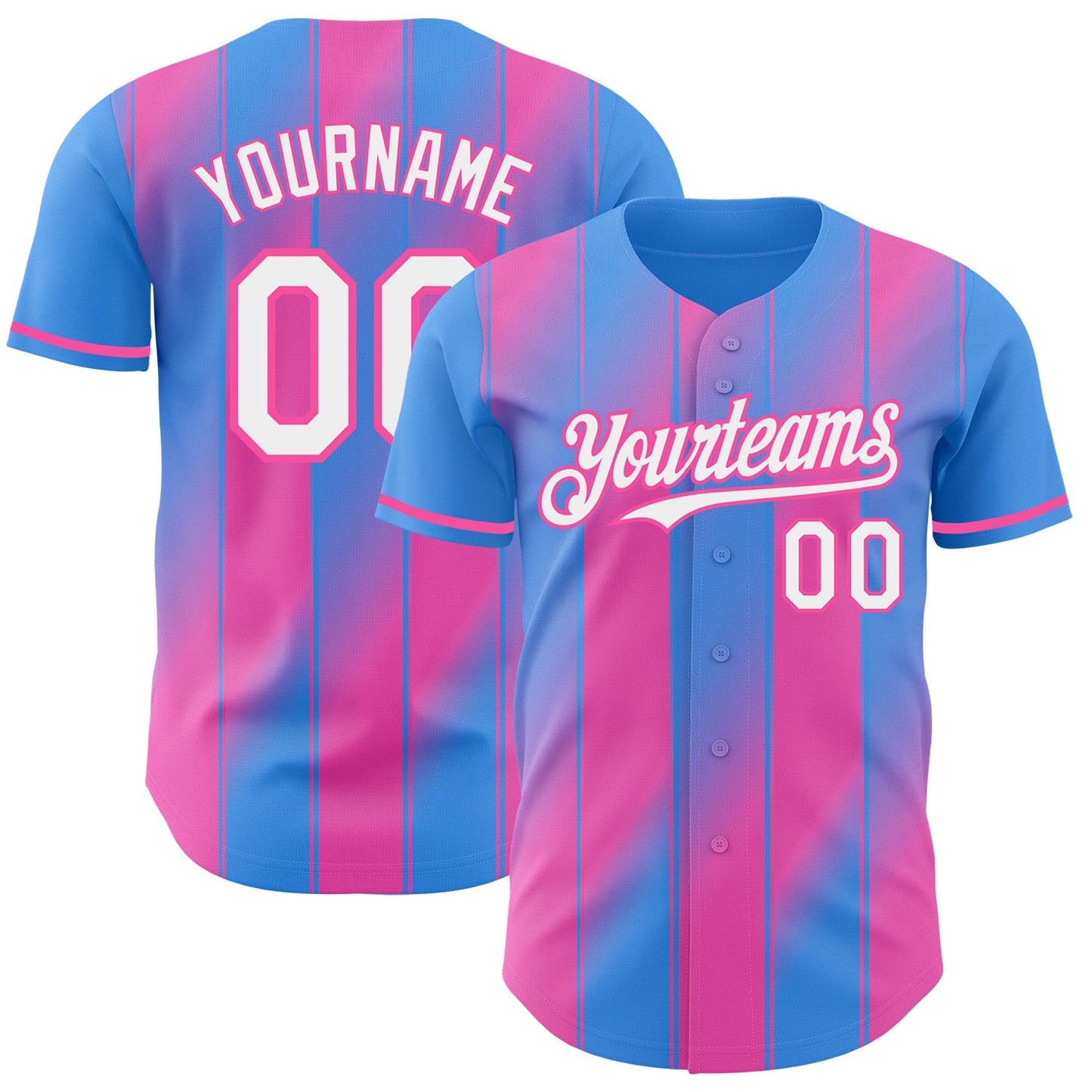 Custom Electric Blue White-Pink Gradient Classic Vertical Stripe Authentic Baseball Jersey baseball jersey product view 1