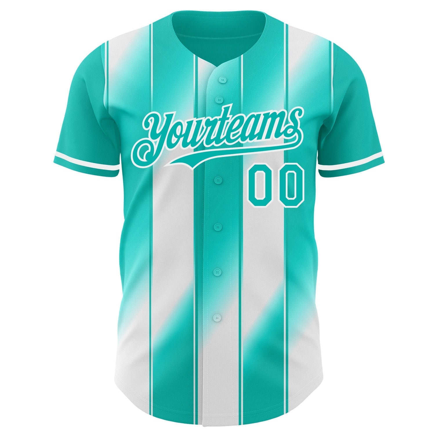 Custom Aqua-White Gradient Classic Vertical Stripe Authentic Baseball Jersey baseball jersey product view 2