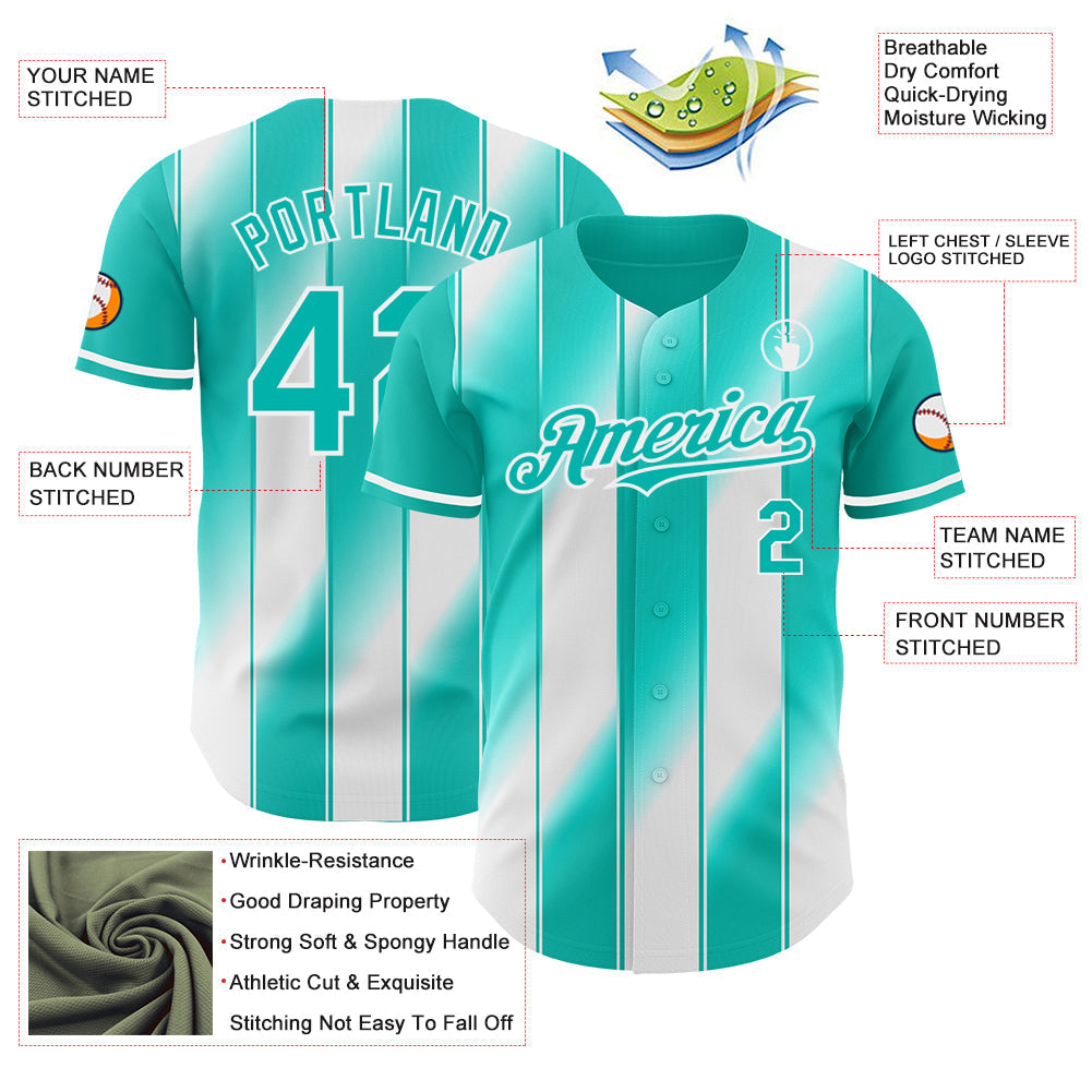 Custom Aqua-White Gradient Classic Vertical Stripe Authentic Baseball Jersey baseball jersey product view 3