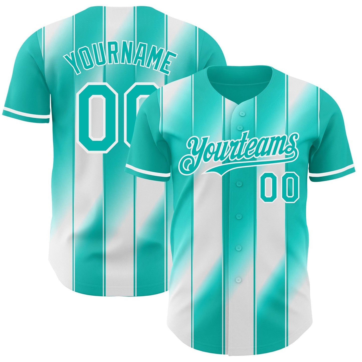 Custom Aqua-White Gradient Classic Vertical Stripe Authentic Baseball Jersey baseball jersey product view 1