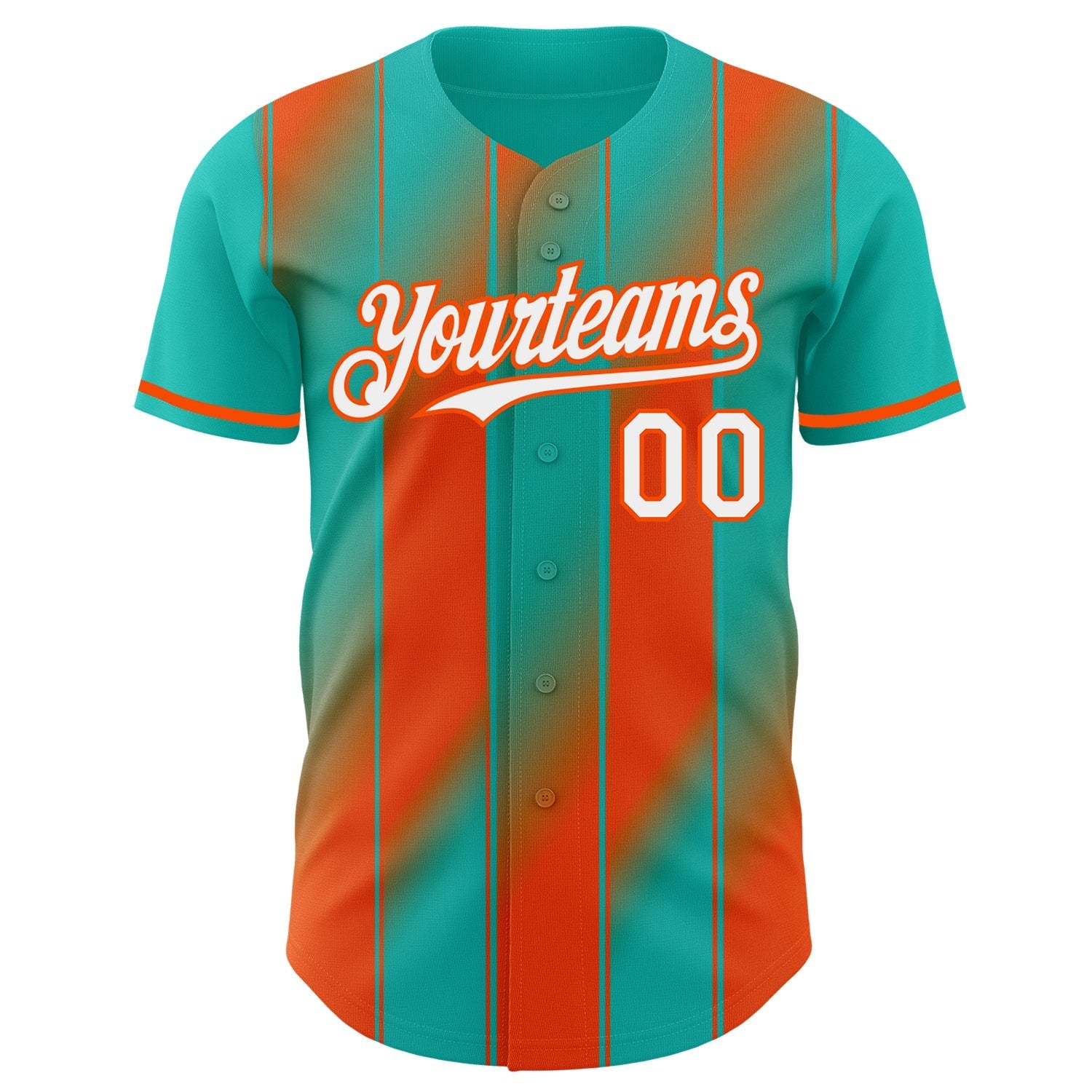 Custom Aqua White-Orange Gradient Classic Vertical Stripe Authentic Baseball Jersey baseball jersey product view 2