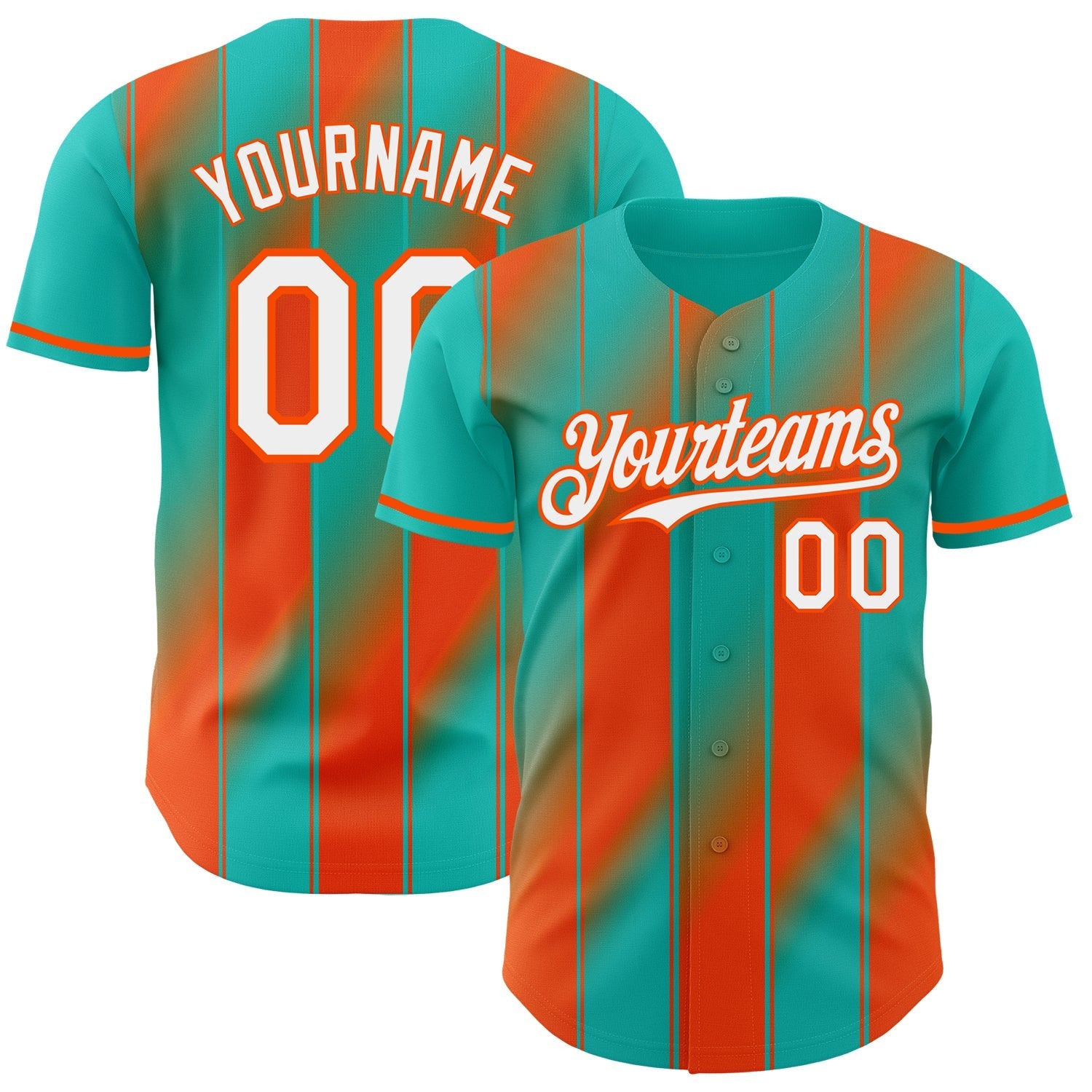 Custom Aqua White-Orange Gradient Classic Vertical Stripe Authentic Baseball Jersey baseball jersey product view 1