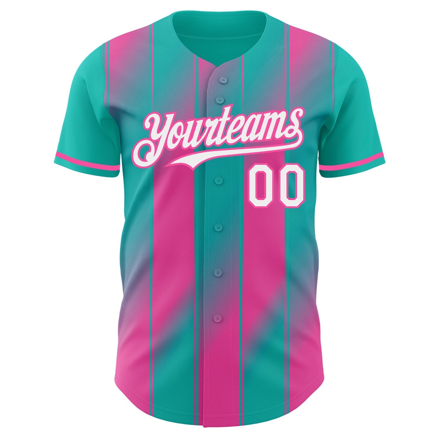 Custom Aqua White-Pink Gradient Classic Vertical Stripe Authentic Baseball Jersey baseball jersey product view 2