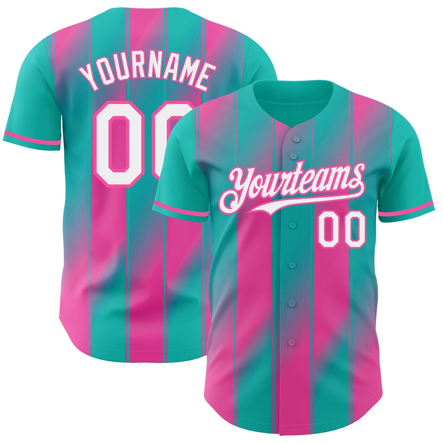Custom Aqua White-Pink Gradient Classic Vertical Stripe Authentic Baseball Jersey baseball jersey product view 1