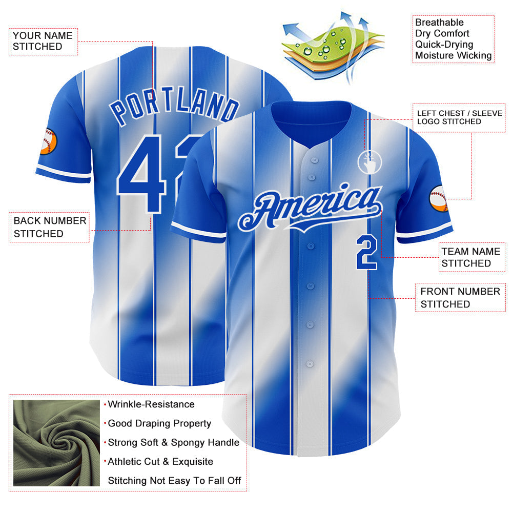 Custom Thunder Blue-White Gradient Classic Vertical Stripe Authentic Baseball Jersey baseball jersey product view 3